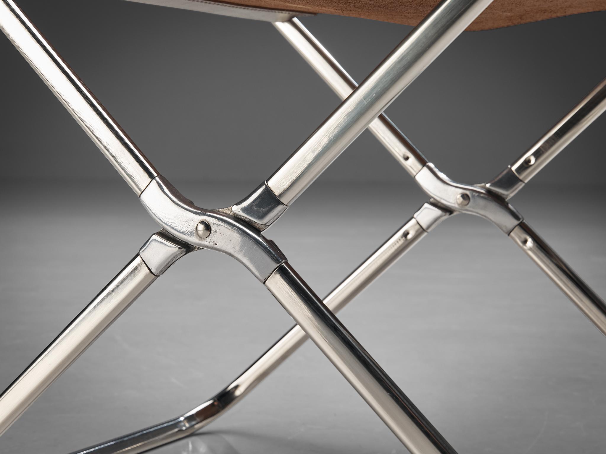 Italian Gae Aulenti for Zanotta 'April' Folding Stools in Stainless Steel and Leather