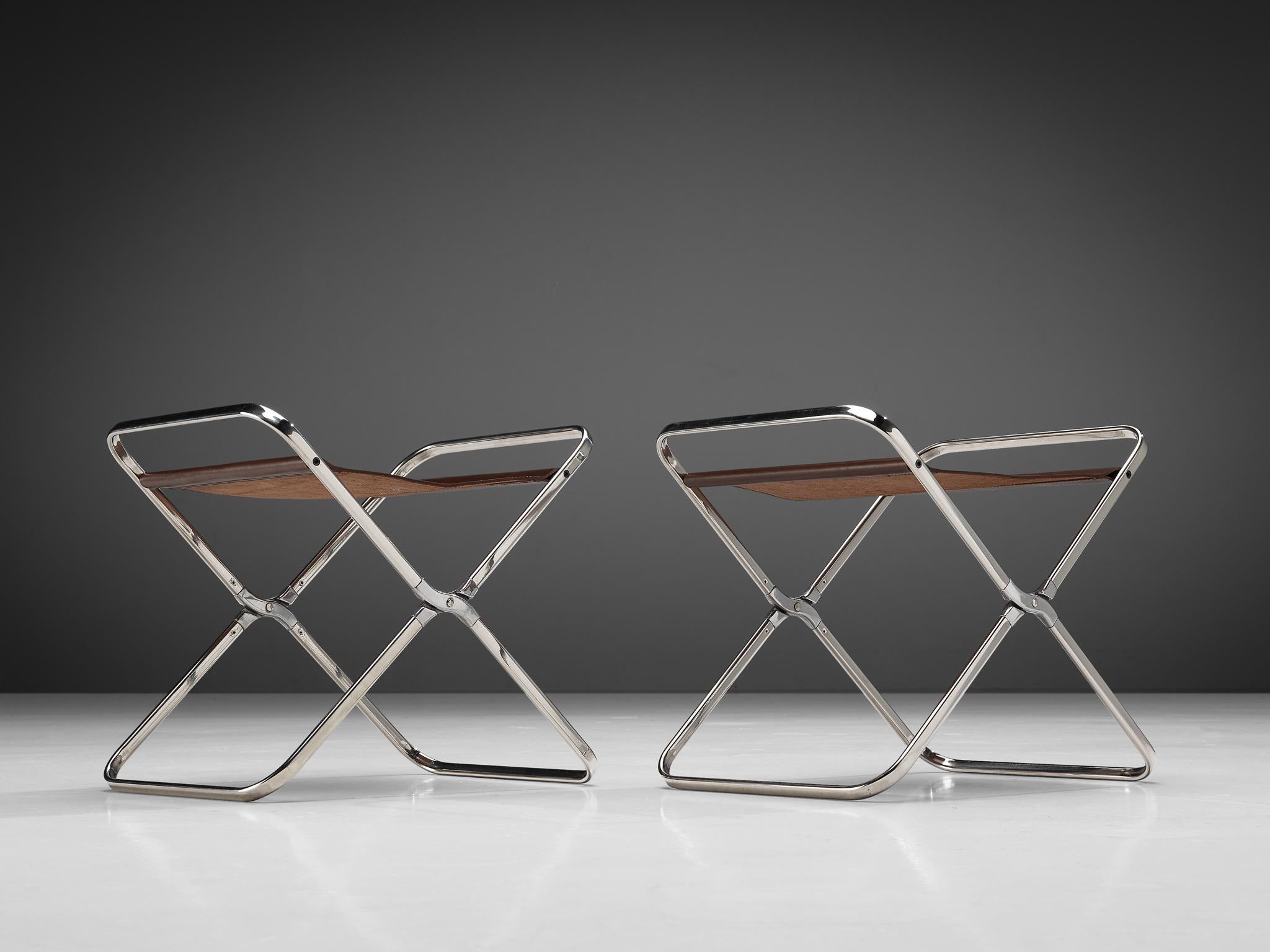 Gae Aulenti for Zanotta 'April' Folding Stools in Stainless Steel and Leather 3
