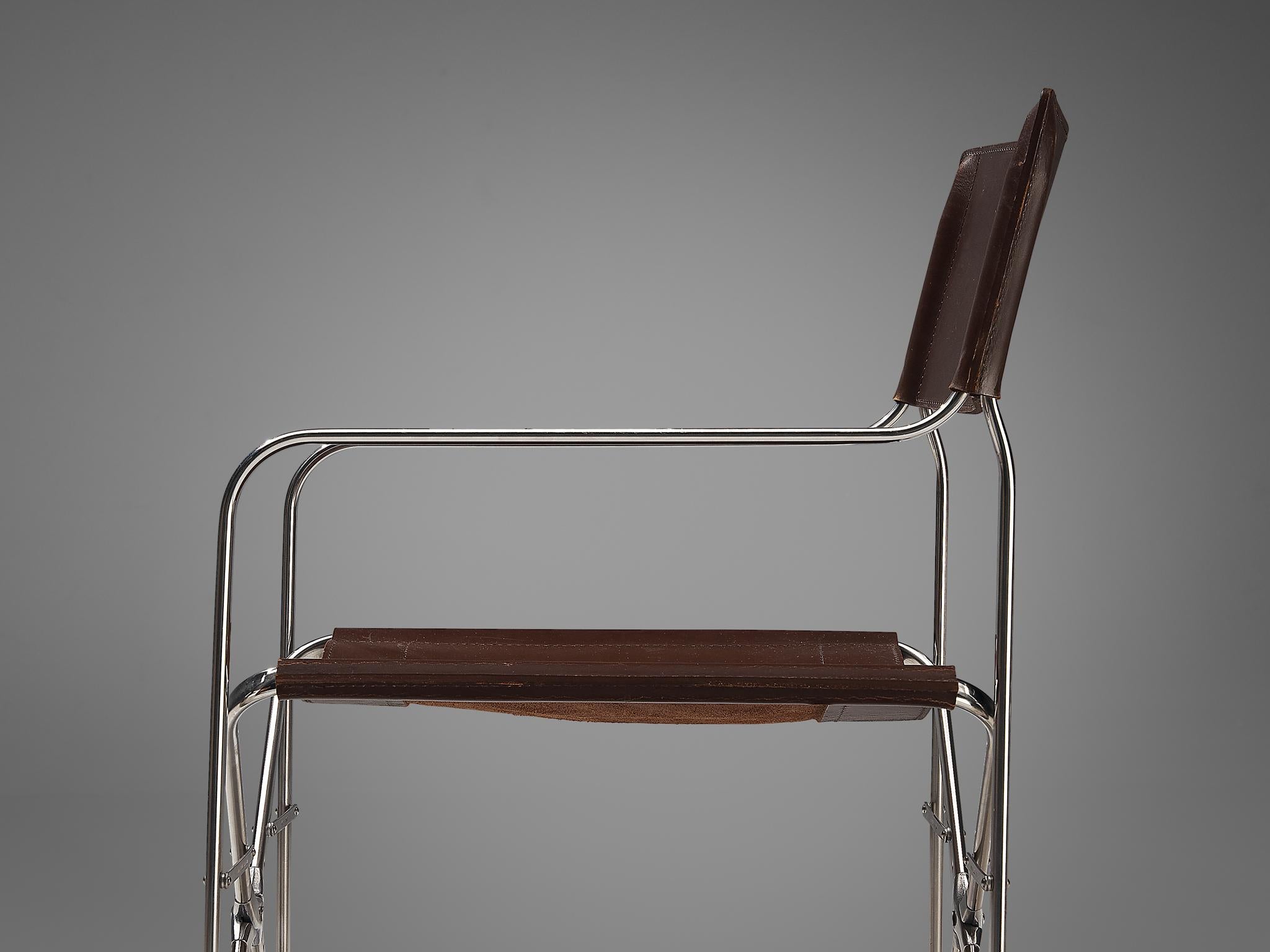 Gae Aulenti for Zanotta Pair of Folding Chairs in Steel and Patinated Leather 1
