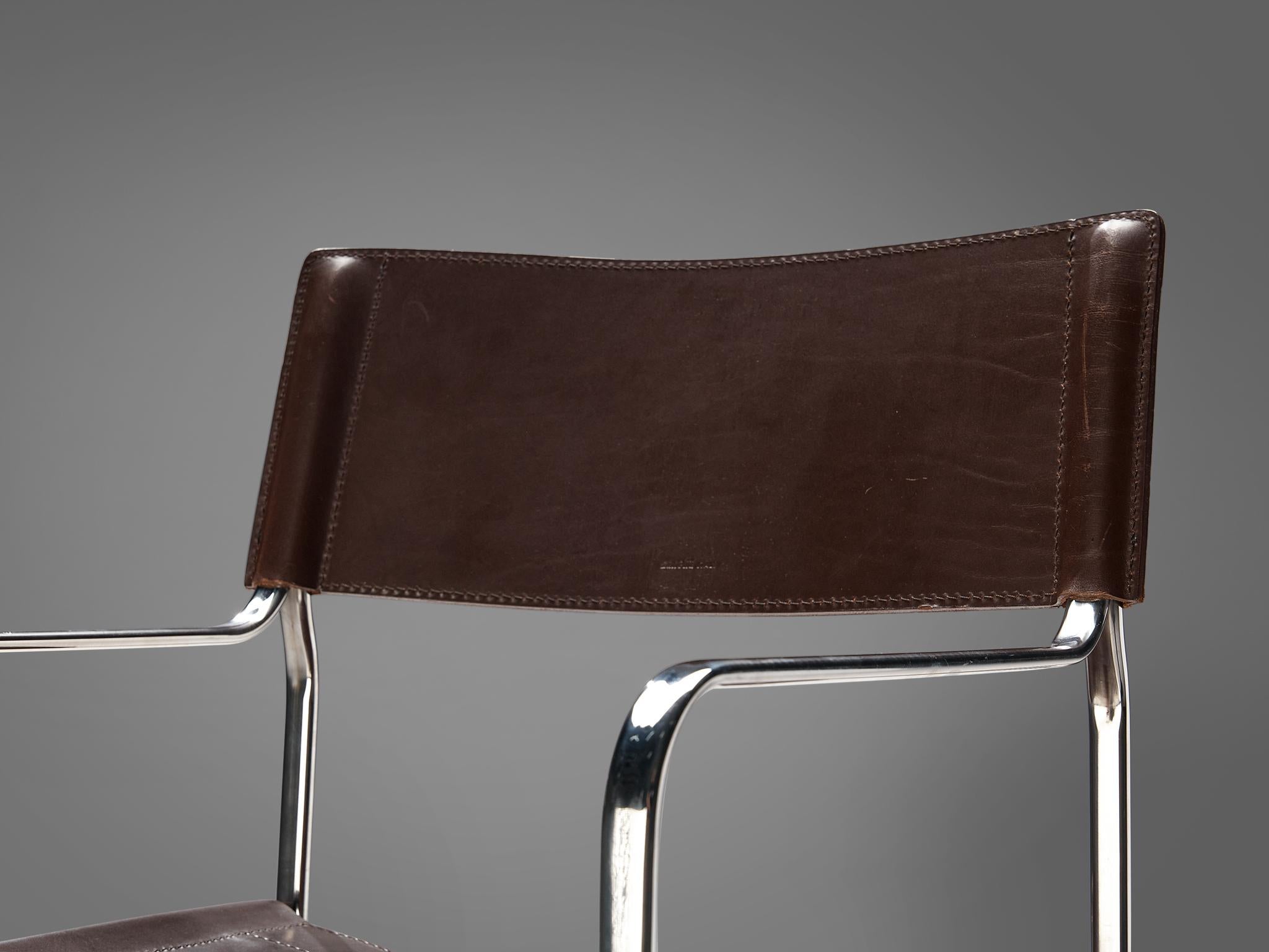 Gae Aulenti for Zanotta Pair of Folding Chairs in Steel and Patinated Leather 2