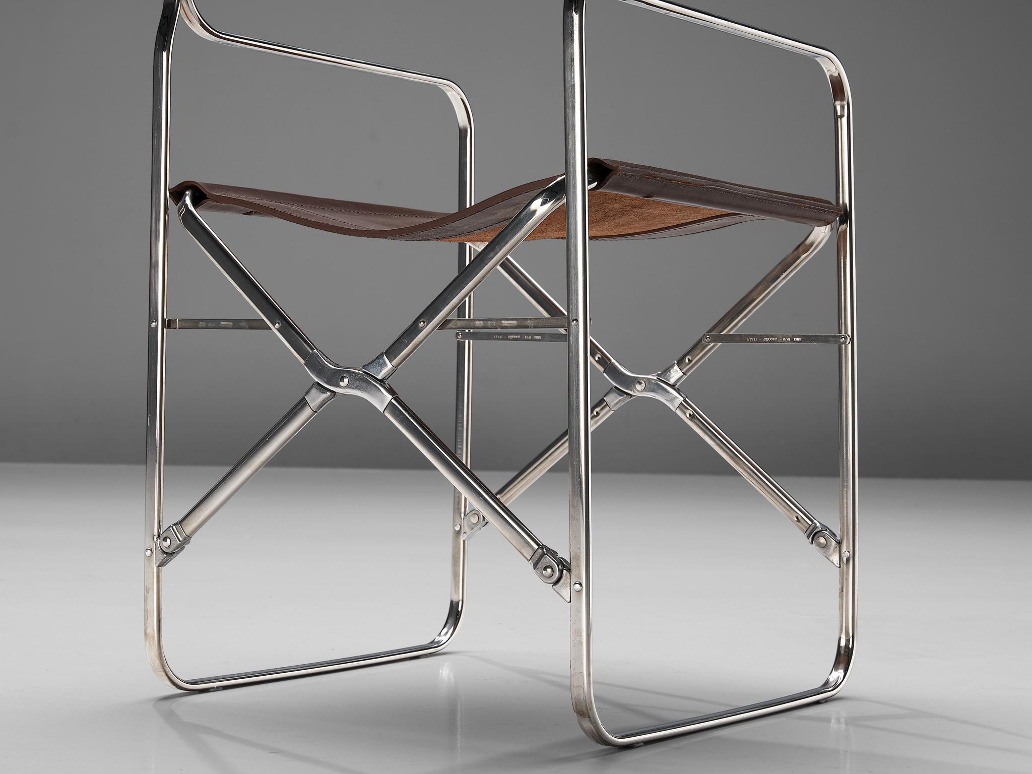 Gae Aulenti for Zanotta Pair of Folding Chairs in Steel and Patinated Leather In Good Condition In Waalwijk, NL
