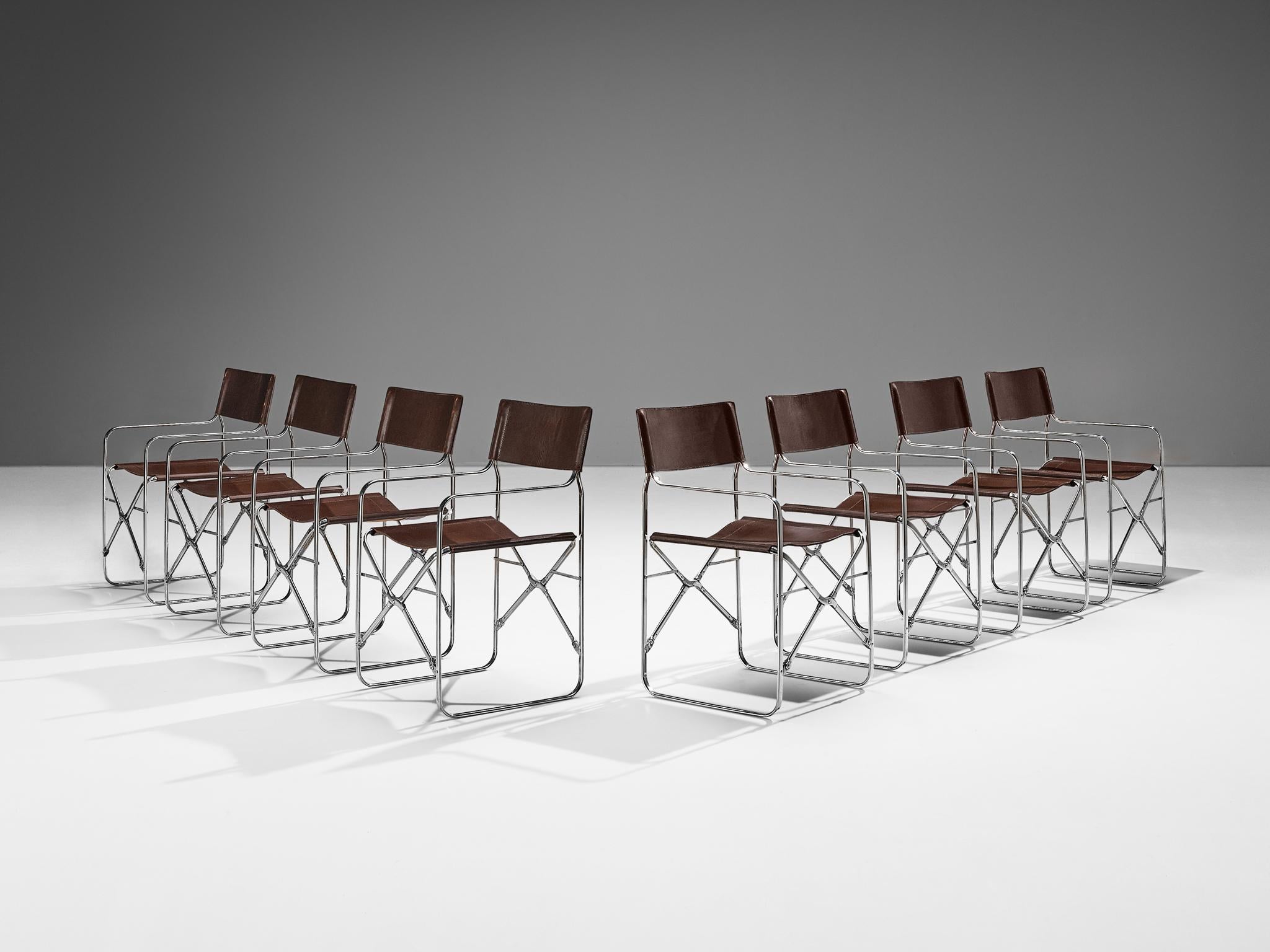 Set aus acht Stühlen „April“ von Gae Aulenti für Zanotta aus Original-Leder im Zustand „Gut“ im Angebot in Waalwijk, NL