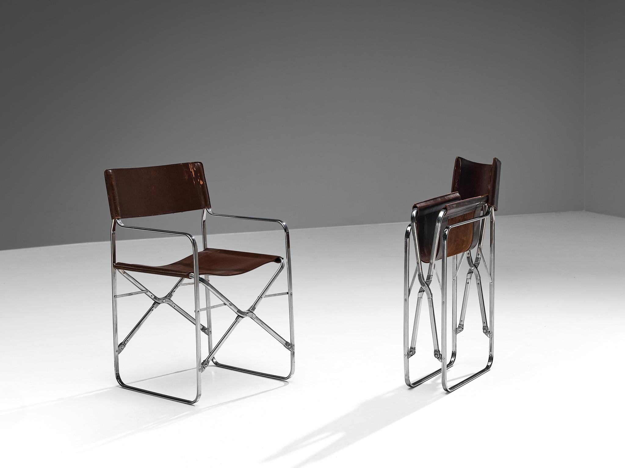 Aluminum Gae Aulenti for Zanotta Set of Eight 'April' Chairs in Original Leather For Sale