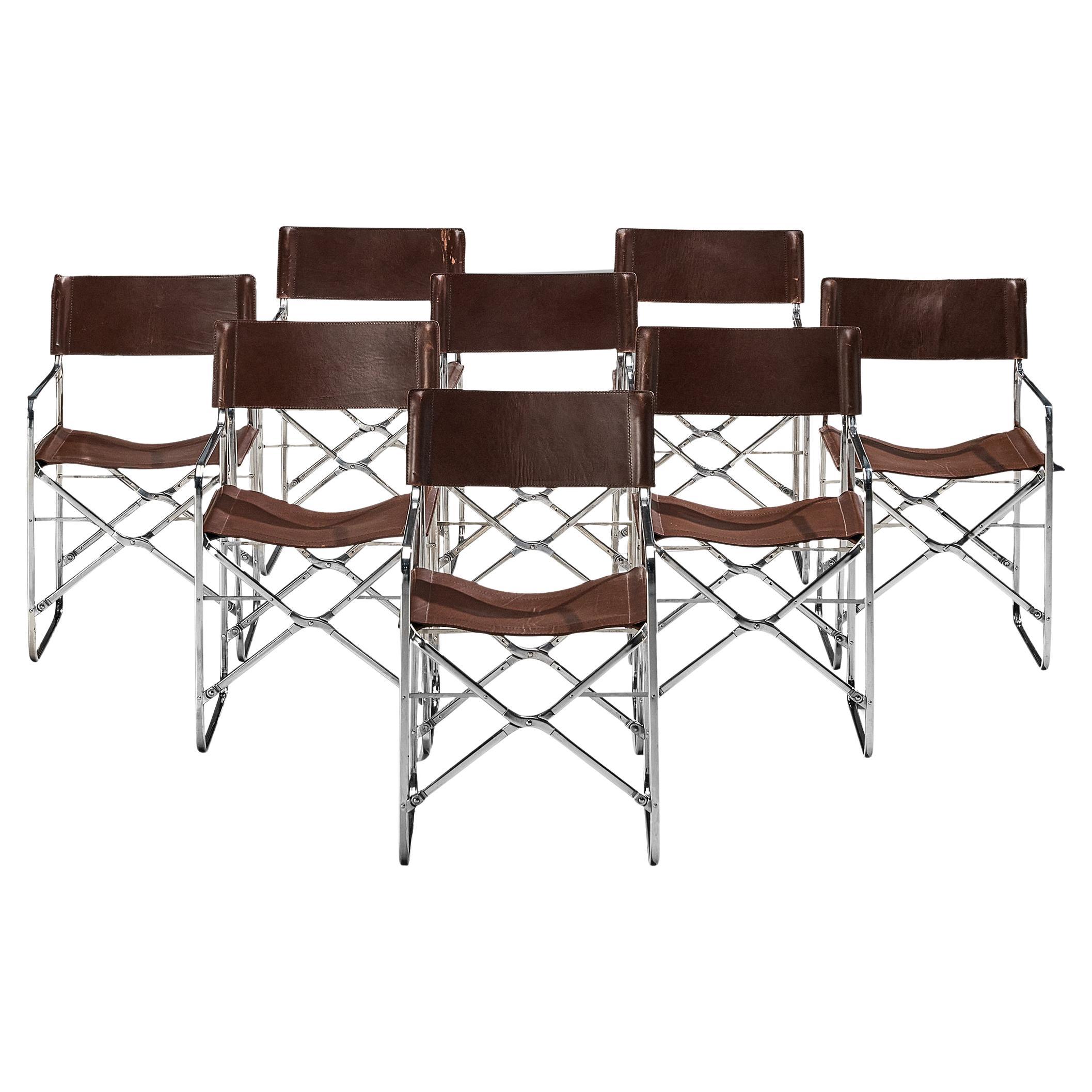 Gae Aulenti for Zanotta Set of Eight 'April' Chairs in Original Leather