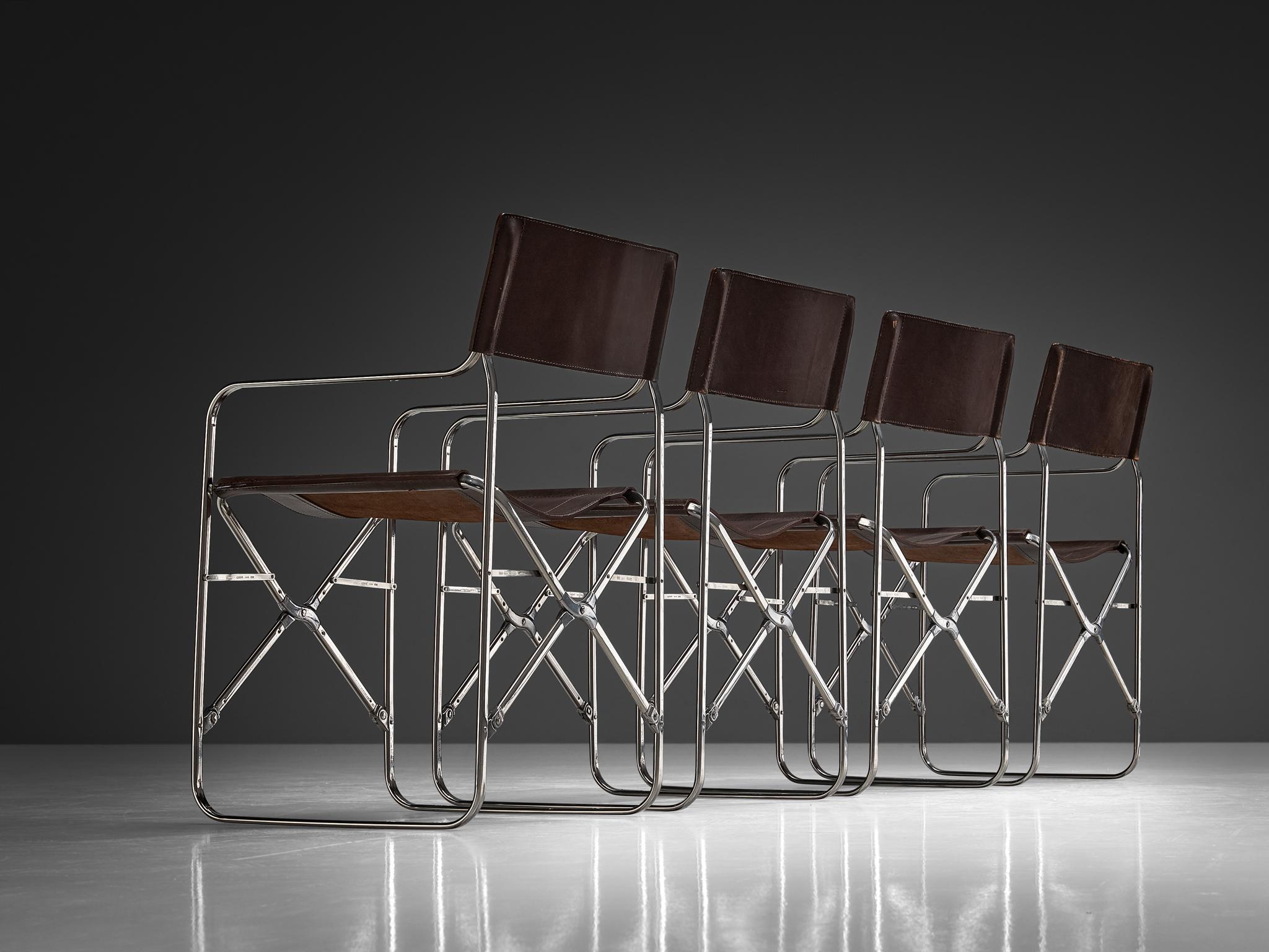 Gae Aulenti für Zanotta: Vierer-Set „April“-Stühle in Original-Leder (Moderne der Mitte des Jahrhunderts) im Angebot