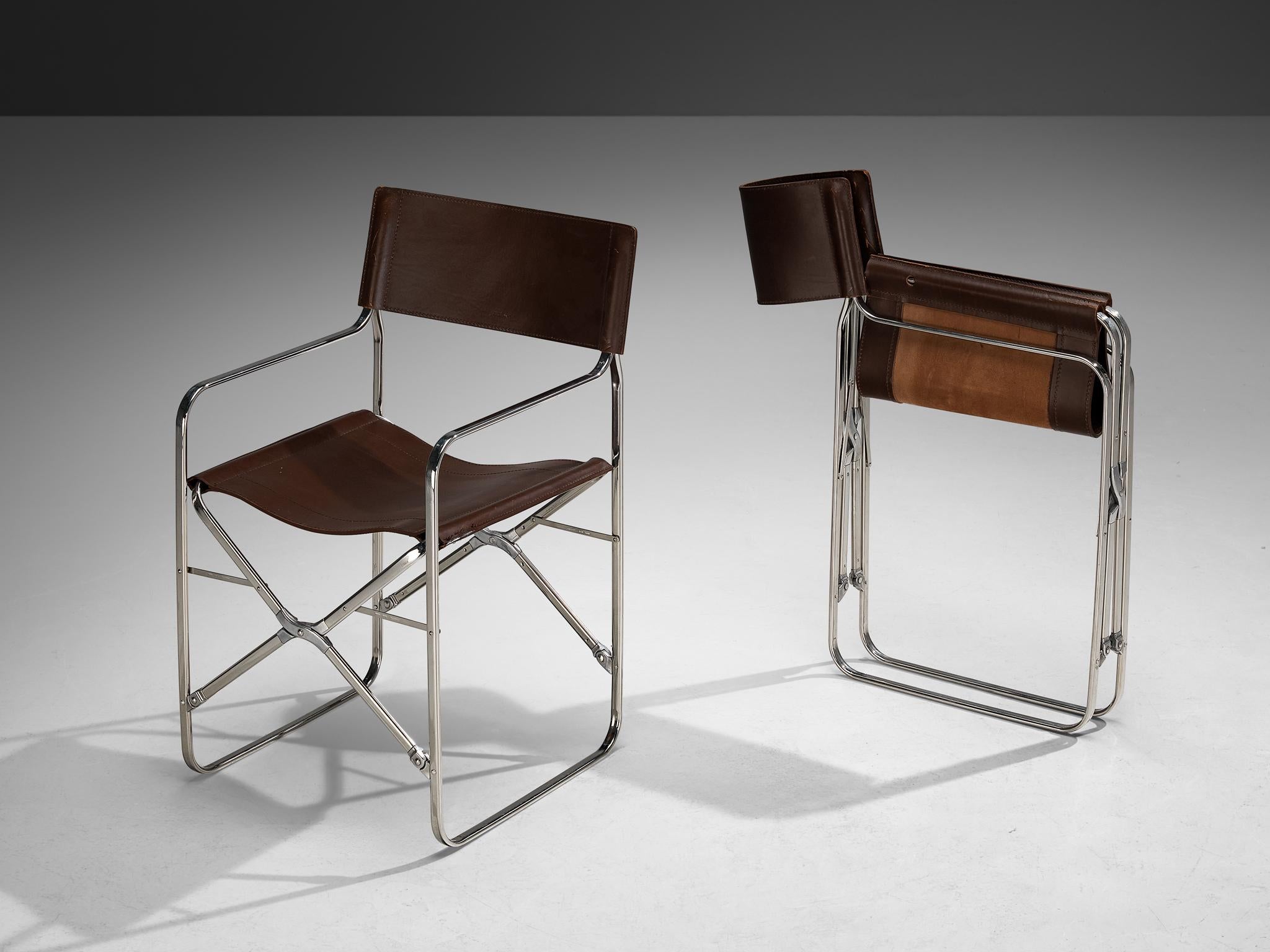 Gae Aulenti für Zanotta: Vierer-Set „April“-Stühle in Original-Leder im Zustand „Gut“ im Angebot in Waalwijk, NL