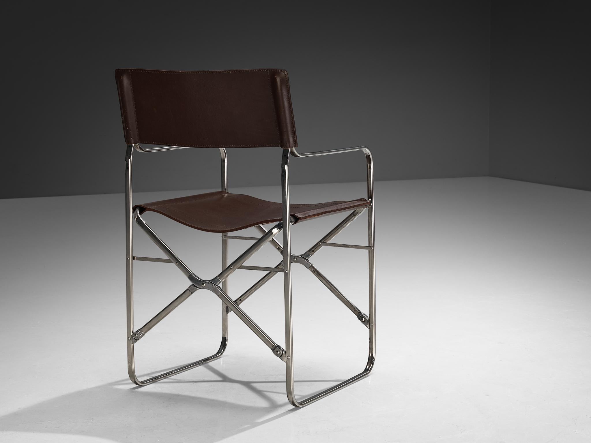Gae Aulenti für Zanotta: Vierer-Set „April“-Stühle in Original-Leder (Mitte des 20. Jahrhunderts) im Angebot
