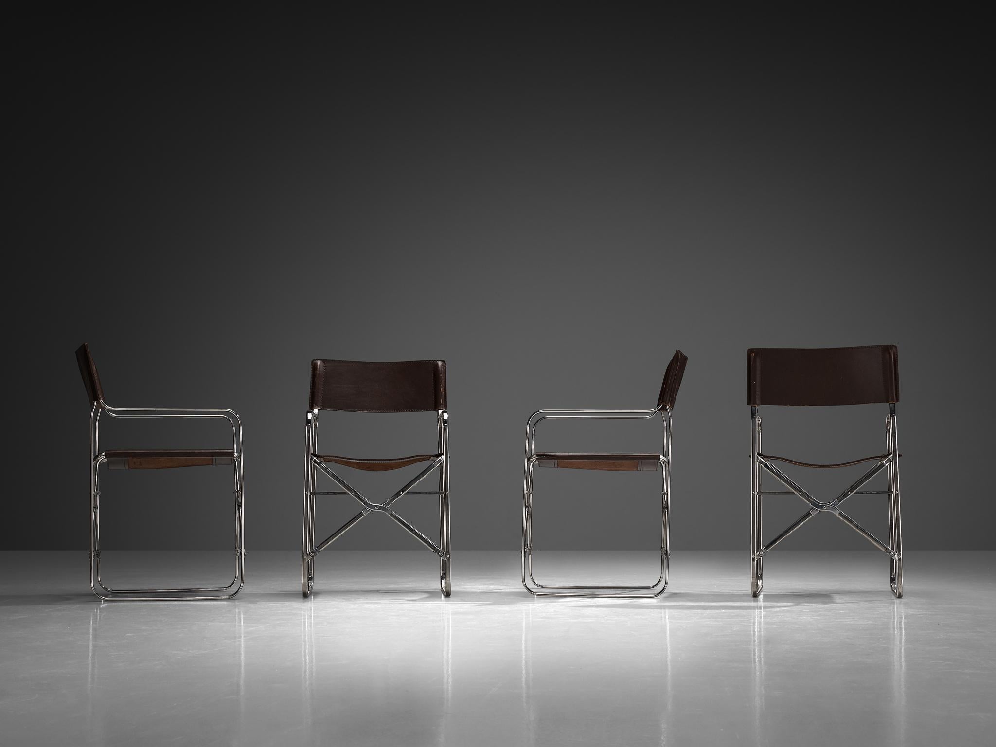 Gae Aulenti für Zanotta: Vierer-Set „April“-Stühle in Original-Leder (Aluminium) im Angebot