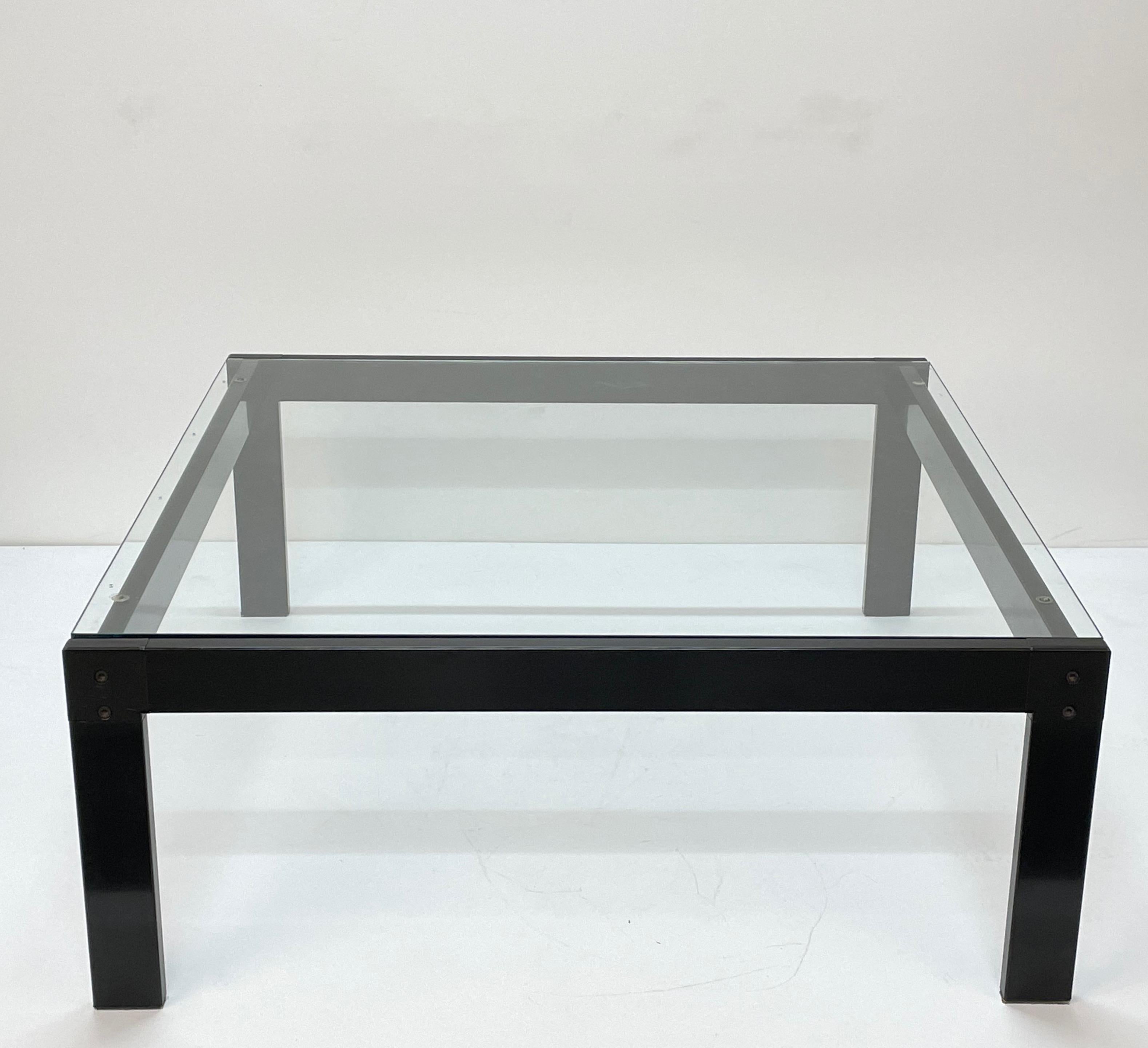 square glass and metal coffee table