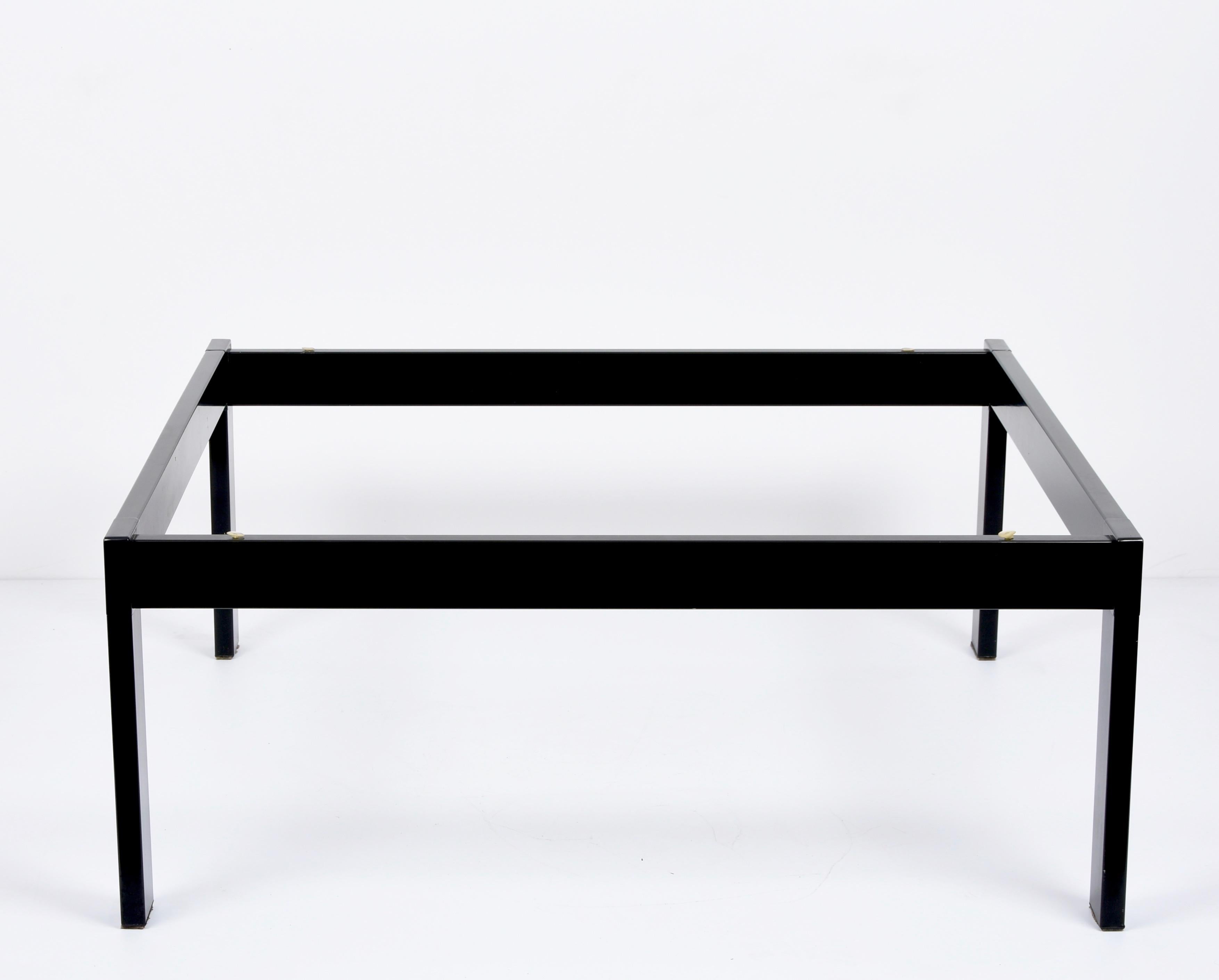 Lacquered Gae Aulenti Glass and Enamelled Black Metal Italian Coffee Table, Zanotta, 1970s For Sale