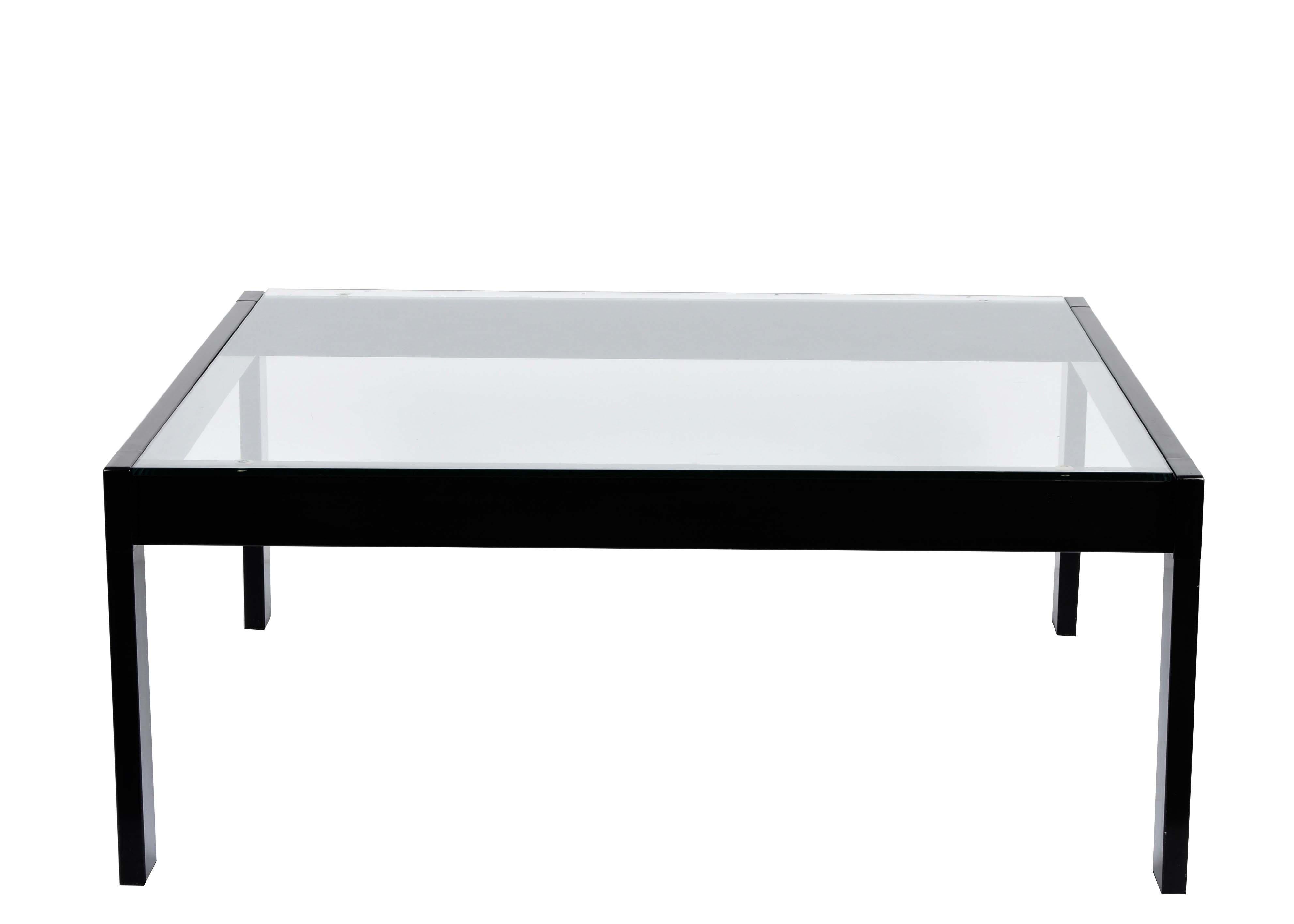 Lacquered Gae Aulenti Glass and Enamelled Black Metal Italian Coffee Table, Zanotta, 1970s For Sale