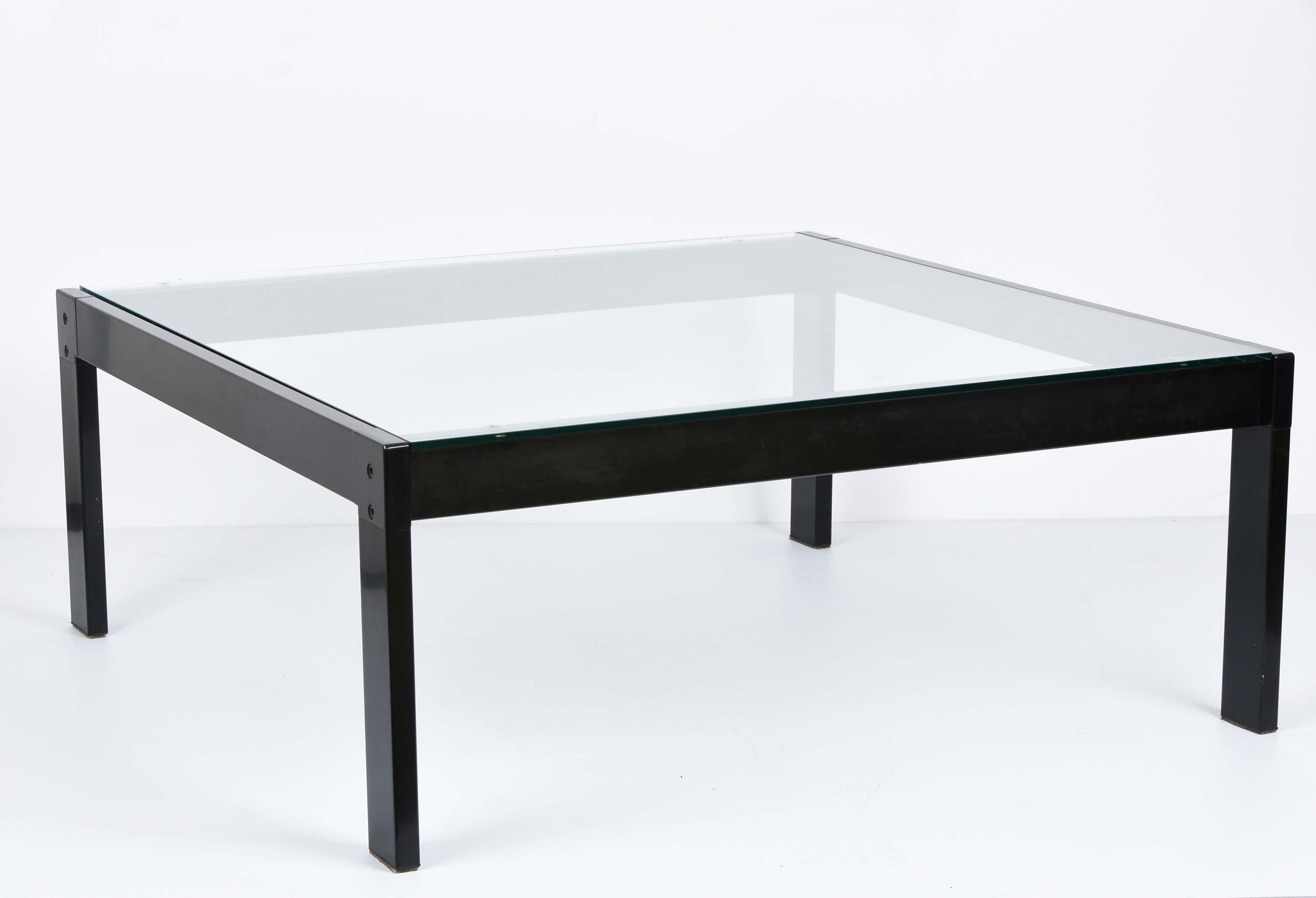 Gae Aulenti Glass and Enamelled Black Metal Italian Coffee Table, Zanotta, 1970s For Sale 2