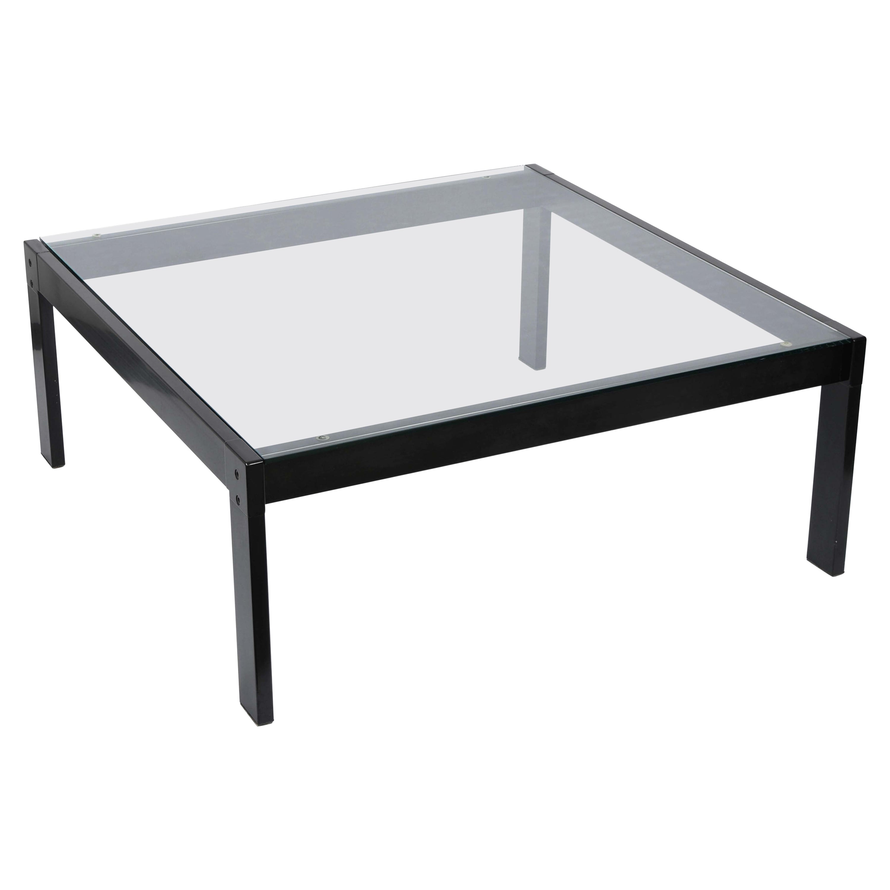 Gae Aulenti Glass and Enamelled Black Metal Italian Coffee Table, Zanotta, 1970s