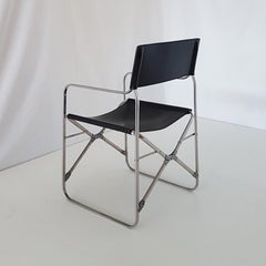 Gae Aulenti Italian Black Cowhide Folding Chair with Stainless Steel Frame, 1964