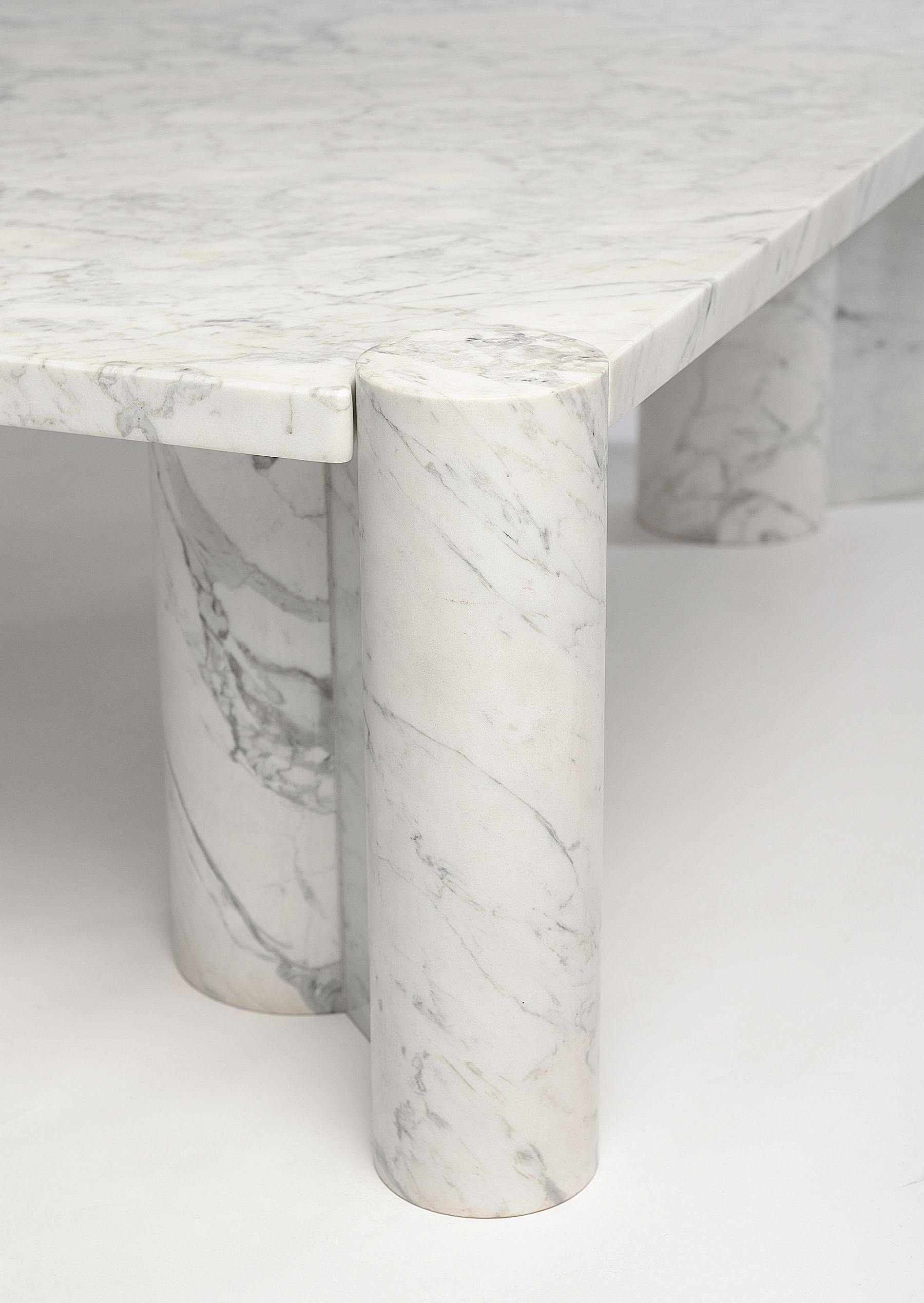 Mid-Century Modern Gae Aulenti Jumbo Coffee Table in Honed White Carrara Marble Knoll International
