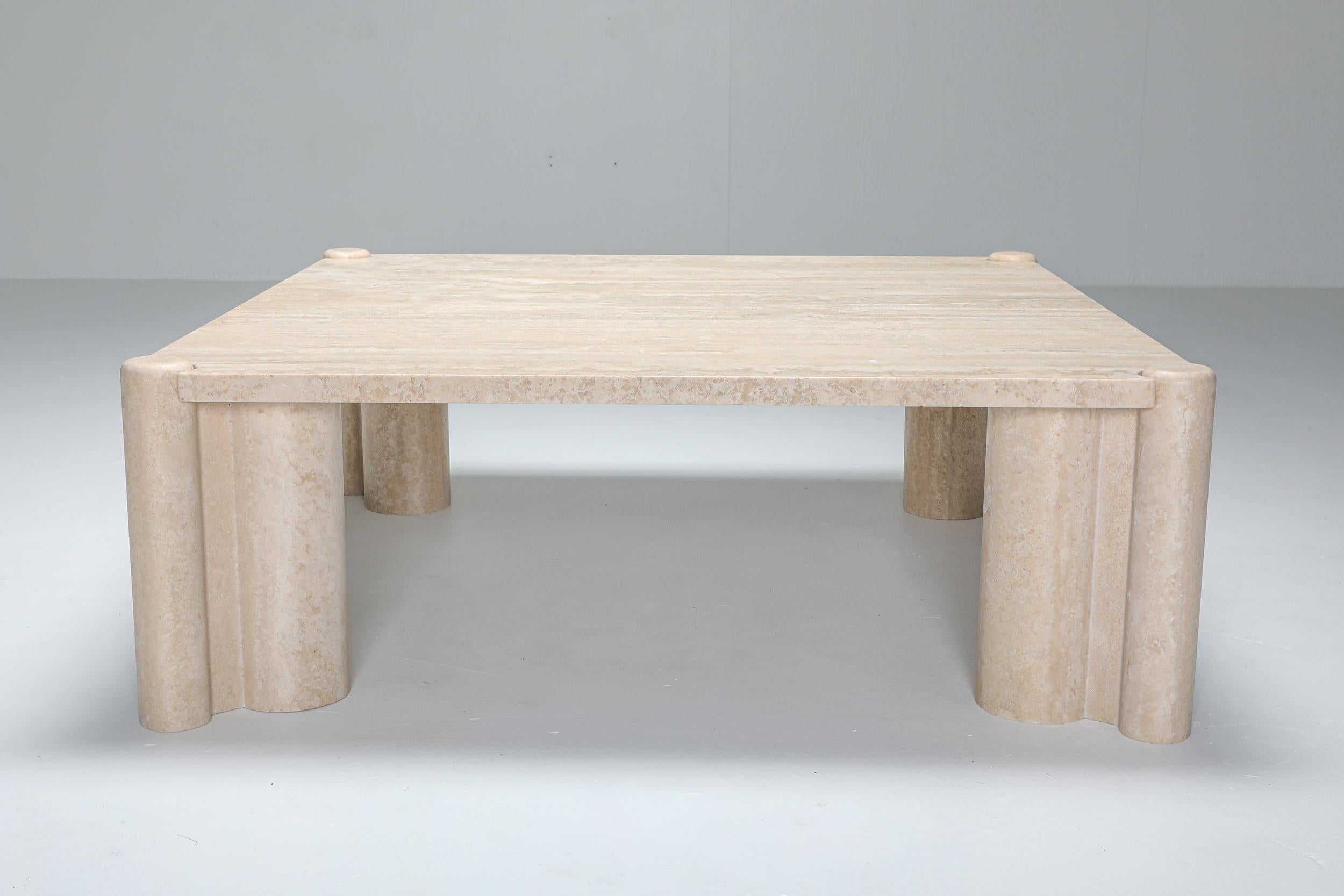 Gae Aulenti Jumbo Travertine Square Coffee Table In Excellent Condition In Antwerp, BE