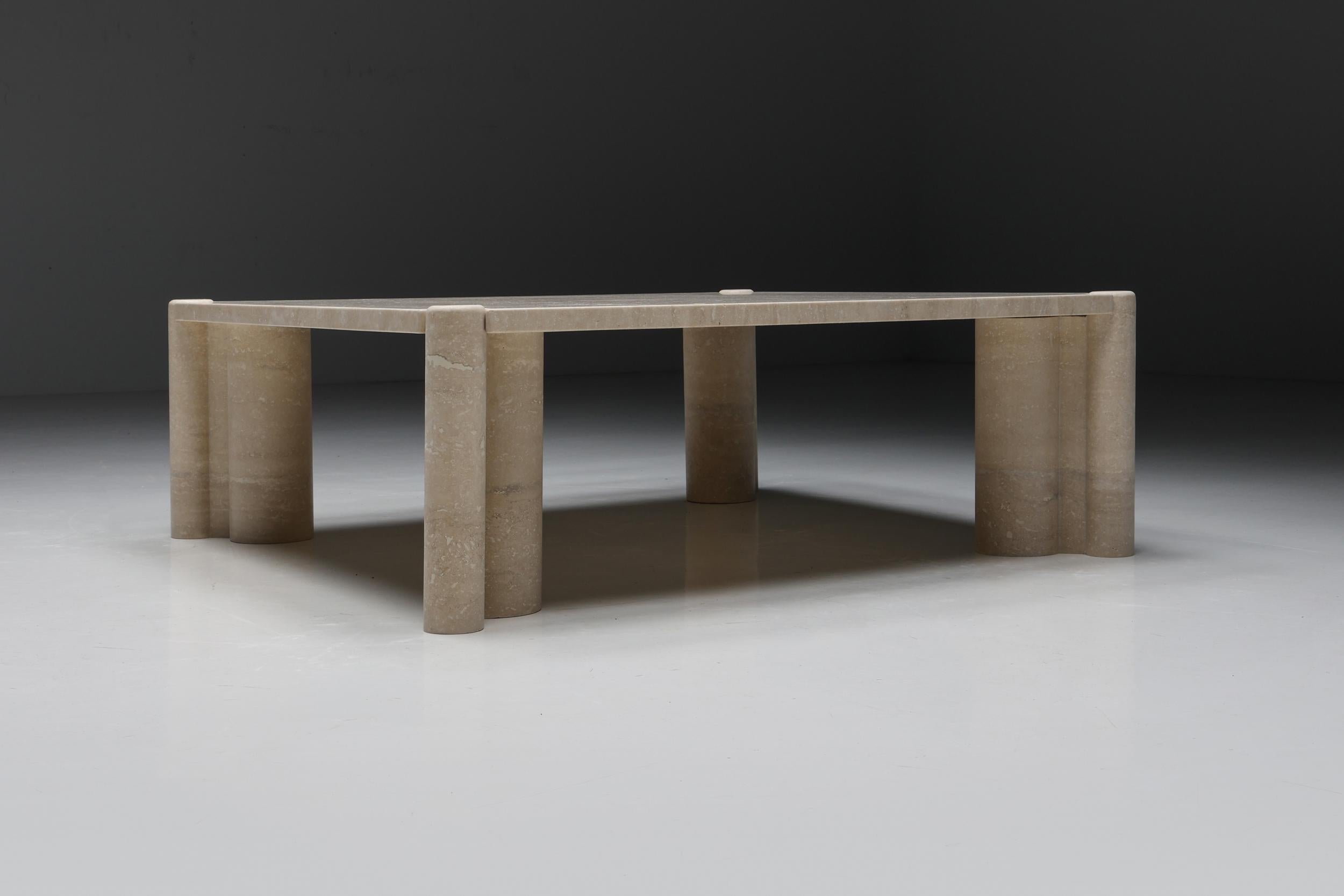 Mid-20th Century Gae Aulenti Jumbo Travertine Square Coffee Table, Italy, 1960s