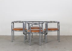 Juego de comedor Gae Aulenti Locus Solus de acero y cuero by Poltronova Años 70