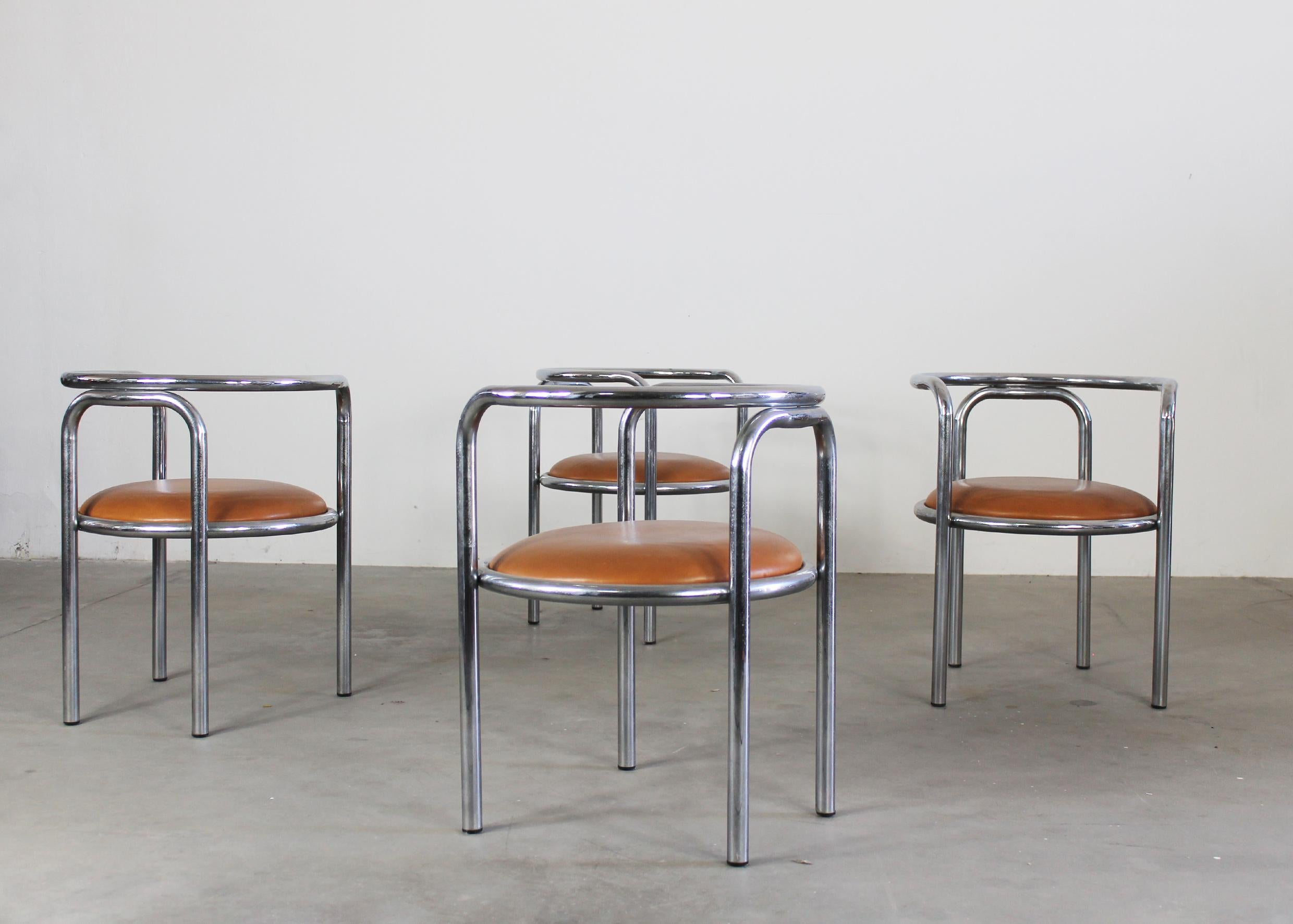 Gae Aulenti Locus Solus Dining Room Set in Steel and Leather by Poltronova 1970s In Good Condition For Sale In Montecatini Terme, IT