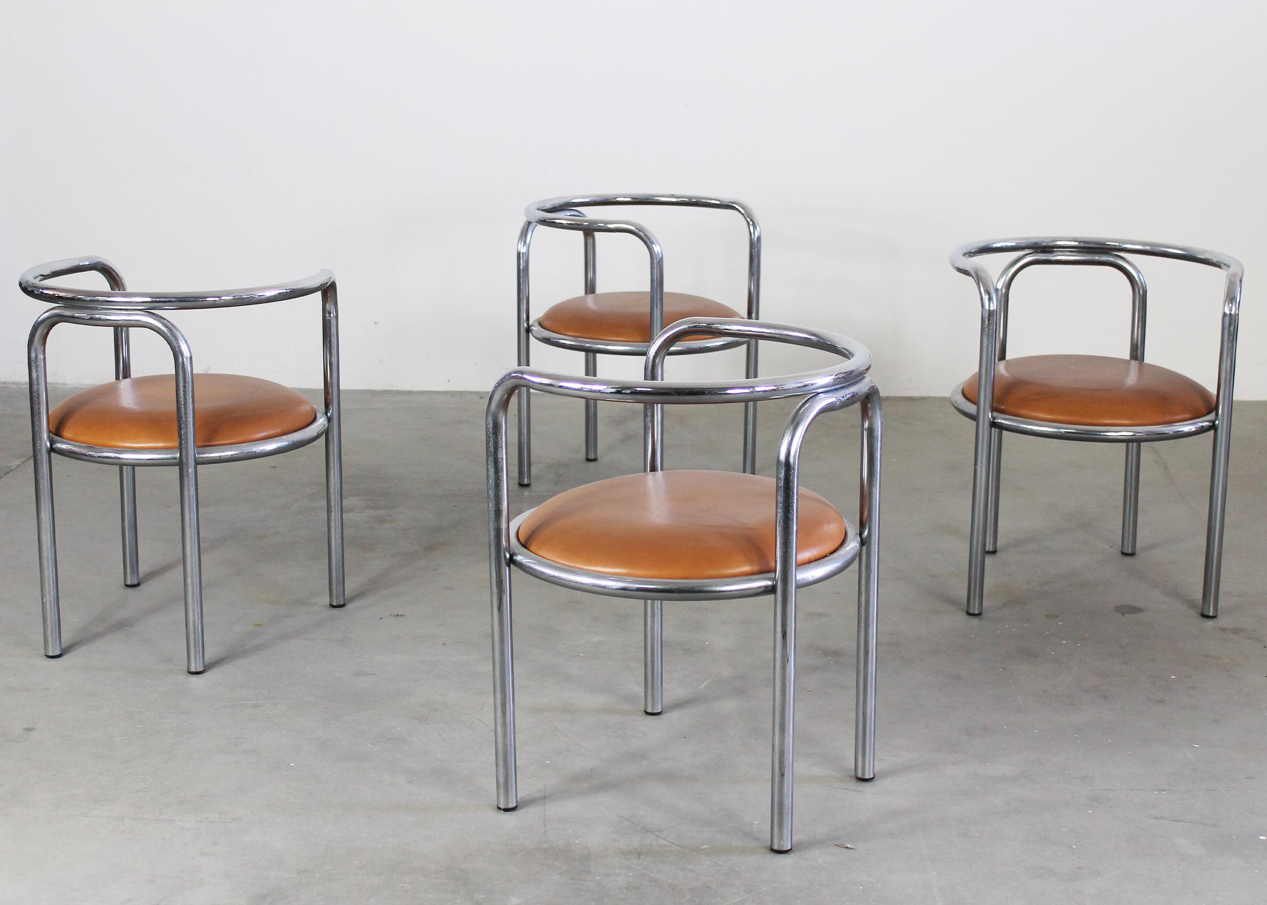 Mid-20th Century Gae Aulenti Locus Solus Dining Room Set in Steel and Leather by Poltronova 1970s For Sale