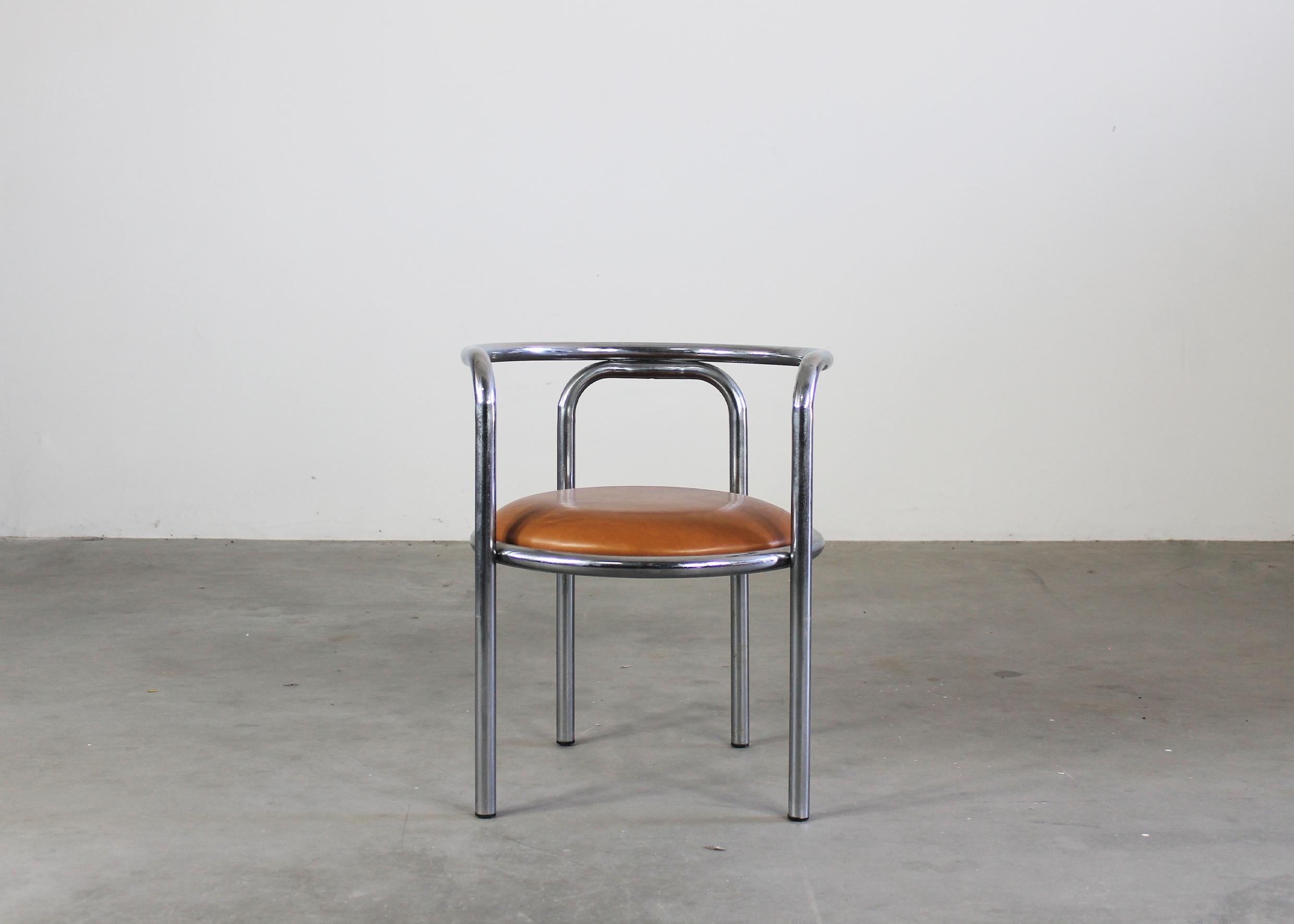 Metal Gae Aulenti Locus Solus Dining Room Set in Steel and Leather by Poltronova 1970s For Sale