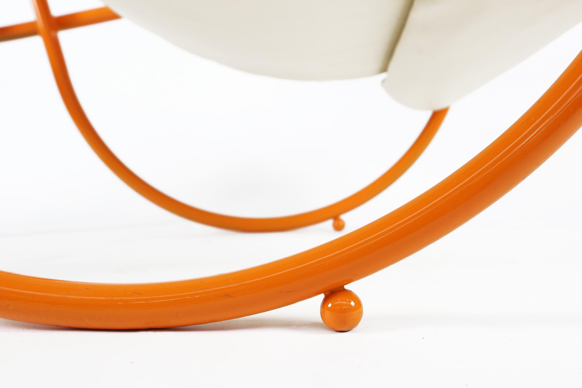 Gae Aulenti Locus Solus Lounge Chair in Orange Colored Metal and Leather In Good Condition In Ghent, BE