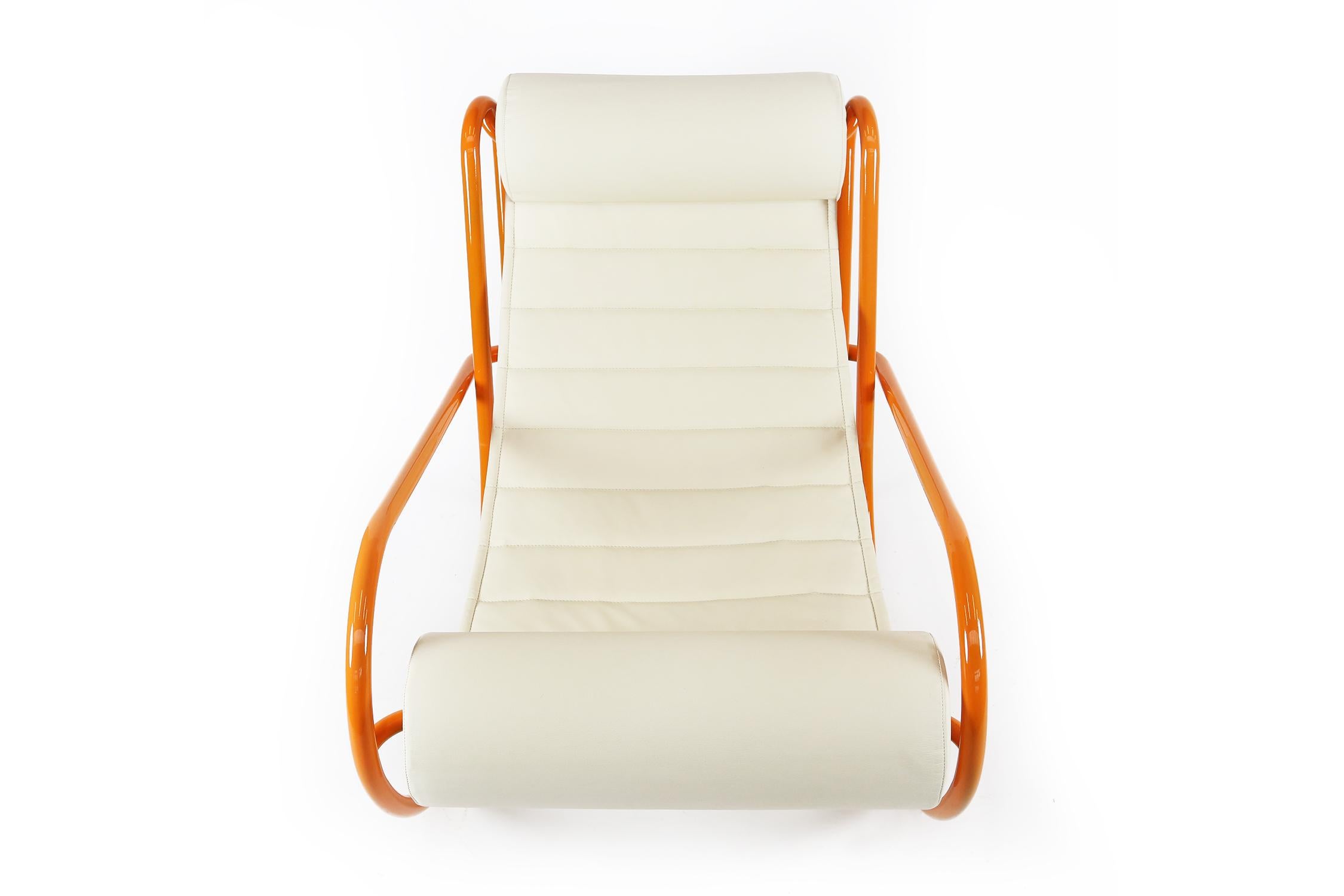 Mid-20th Century Gae Aulenti Locus Solus Lounge Chair in Orange Colored Metal and Leather