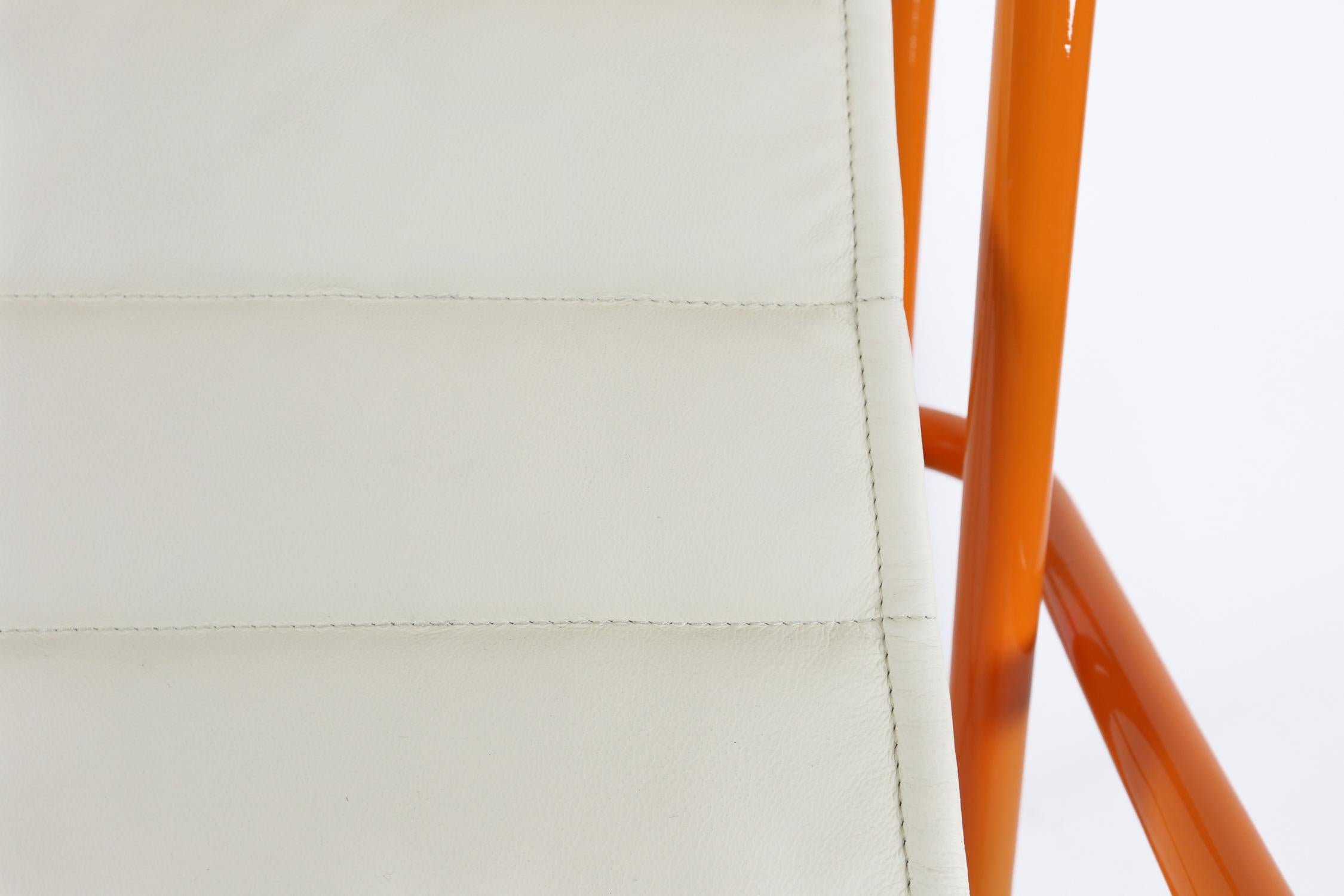 Gae Aulenti Locus Solus Lounge Chair in Orange Colored Metal and Leather 1