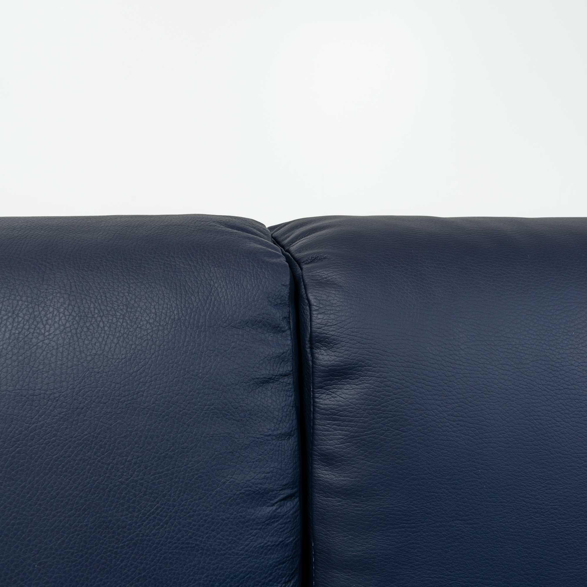 Gae Aulenti Loveseat in Top Grain Blue Aniline Leather In Excellent Condition In Seattle, WA