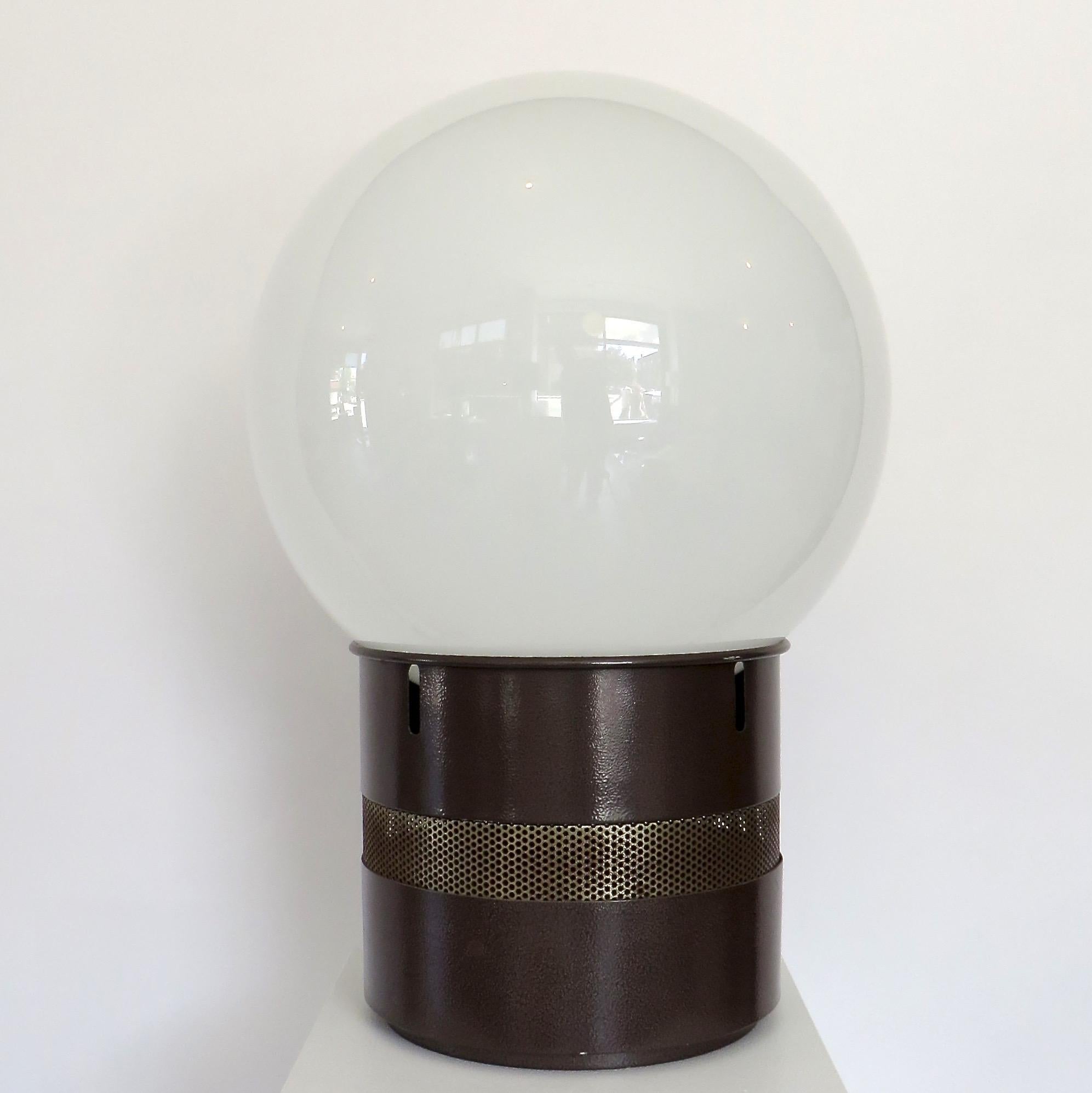 The Mezzo Oracolo lamp in opaque glass and enameled brown metal by Gae Aulenti for Artemide.circa 1969. Excellent condition of metal and glass is perfect..