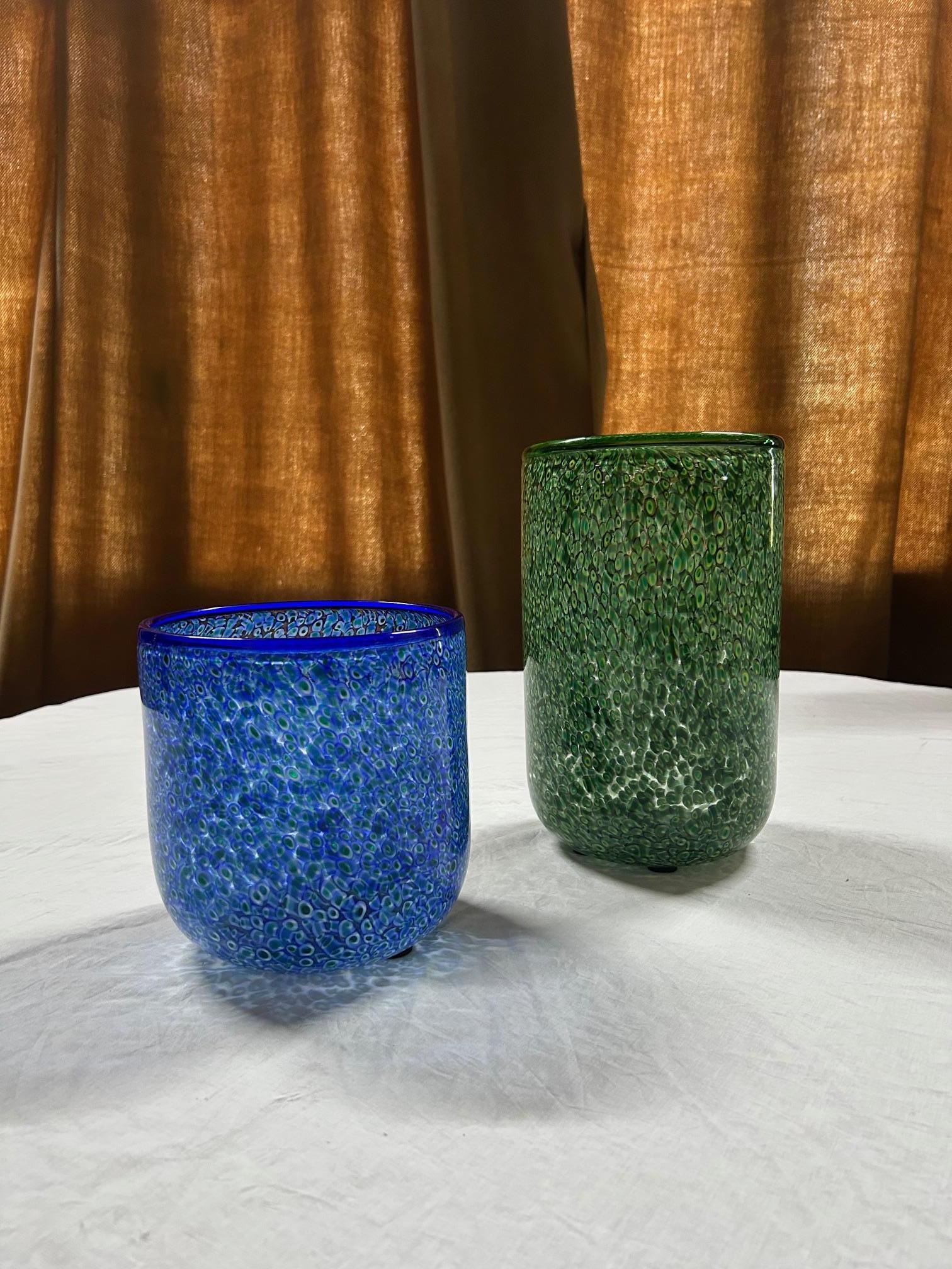 Gae Aulenti, 'Neverrino' murrine-blown glass pair of vases fo Vistosi,  1970 For Sale 2