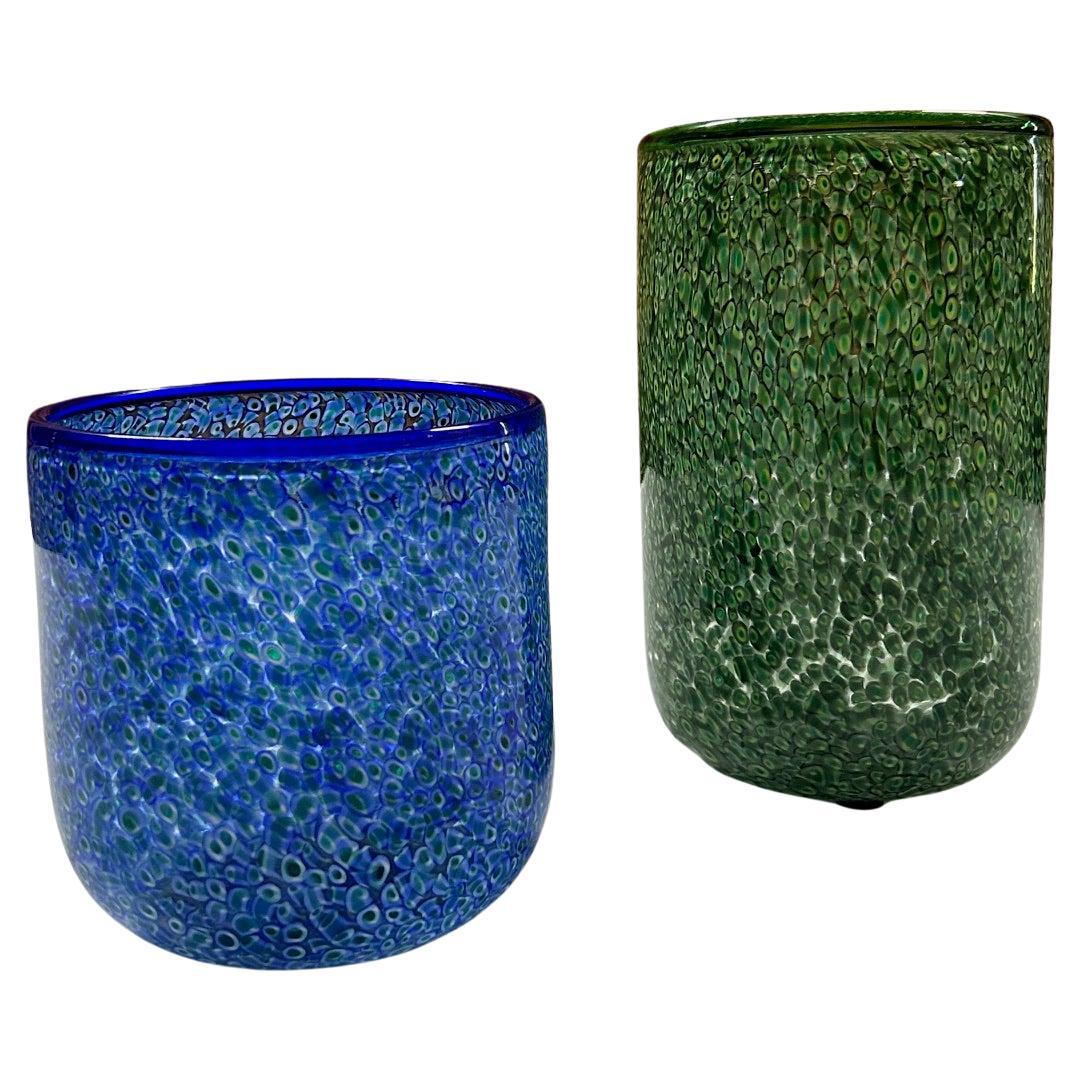 Gae Aulenti, 'Neverrino' murrine-blown glass pair of vases fo Vistosi,  1970 For Sale