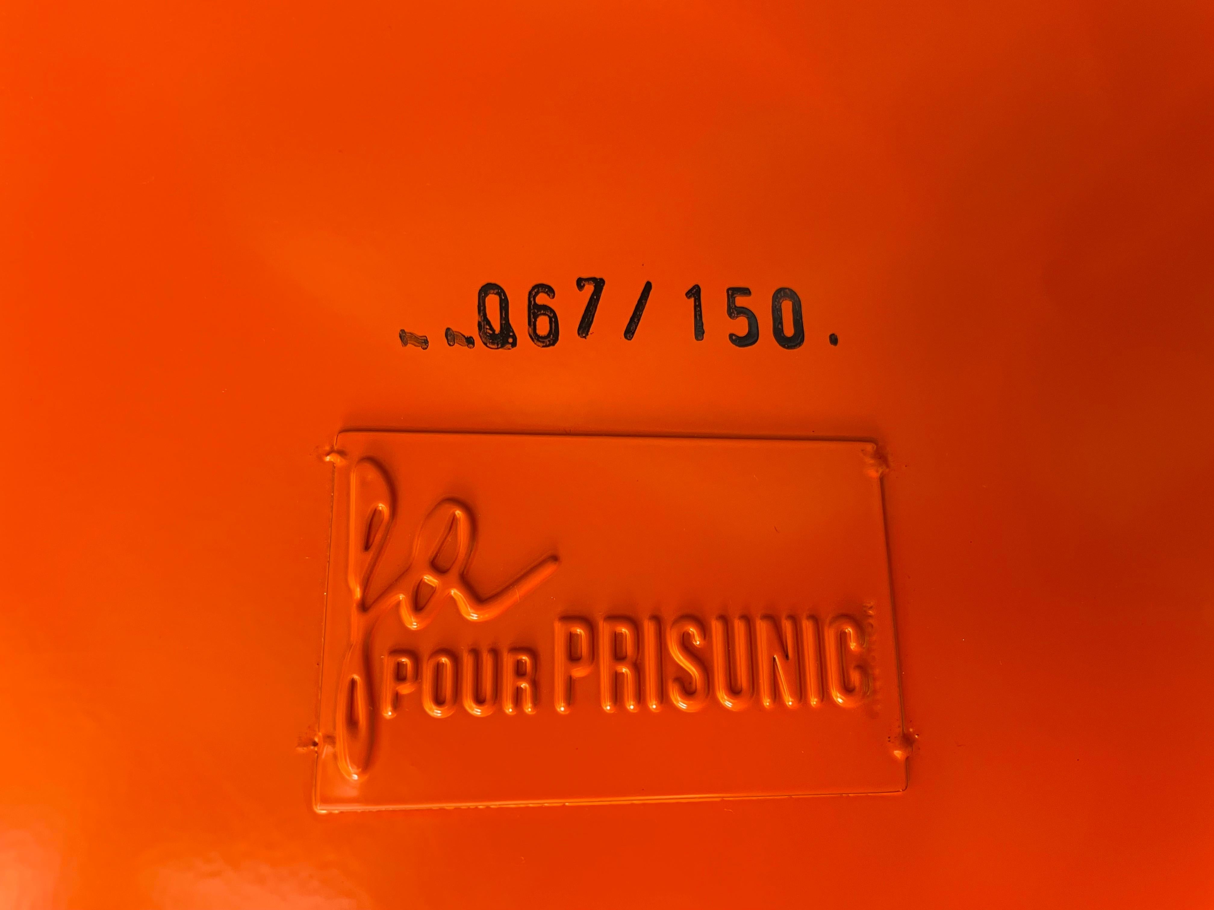 Gae Aulenti, orange lacquered steel armchairs For Sale 4