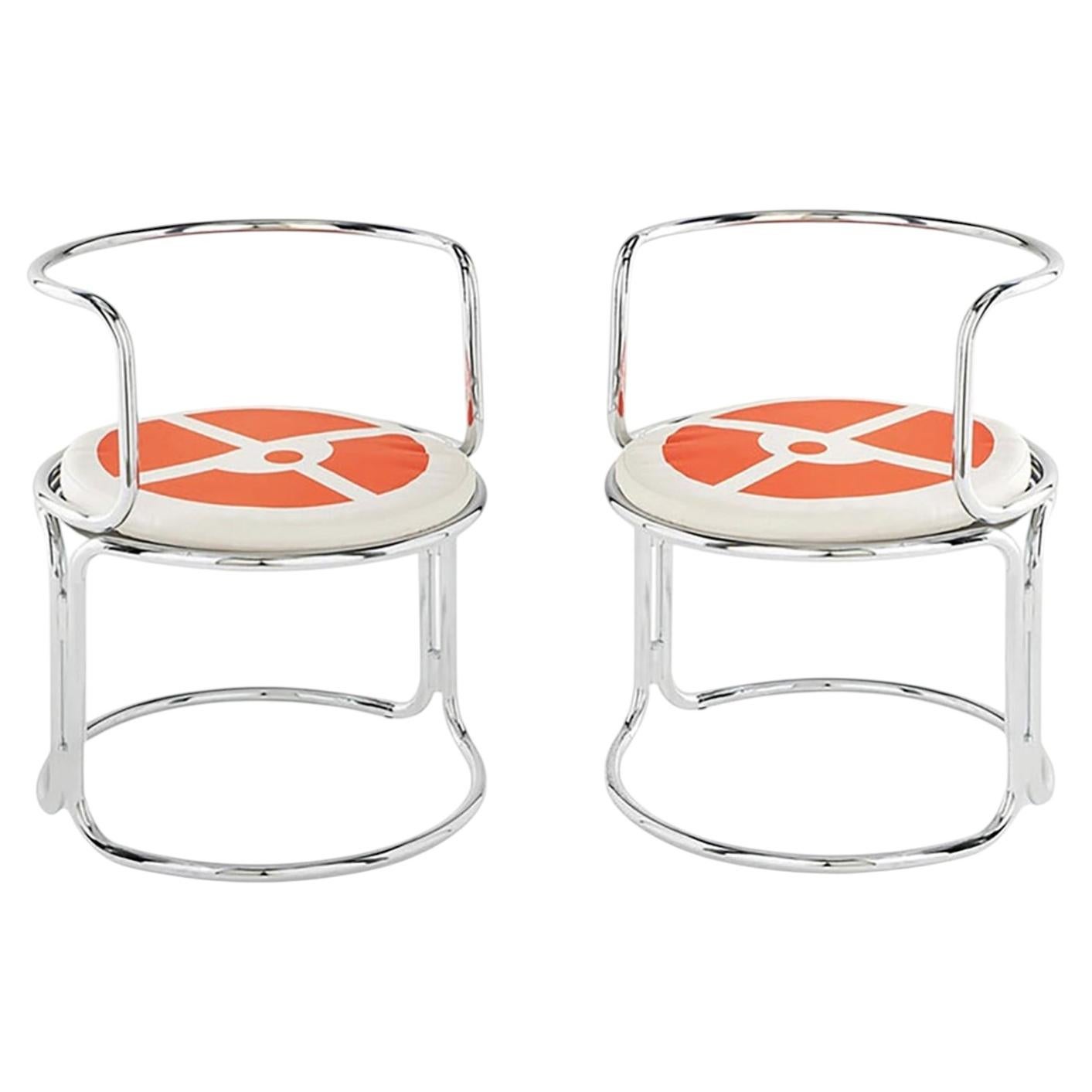 Gae Aulenti, pair of chrome steel armchairs For Sale