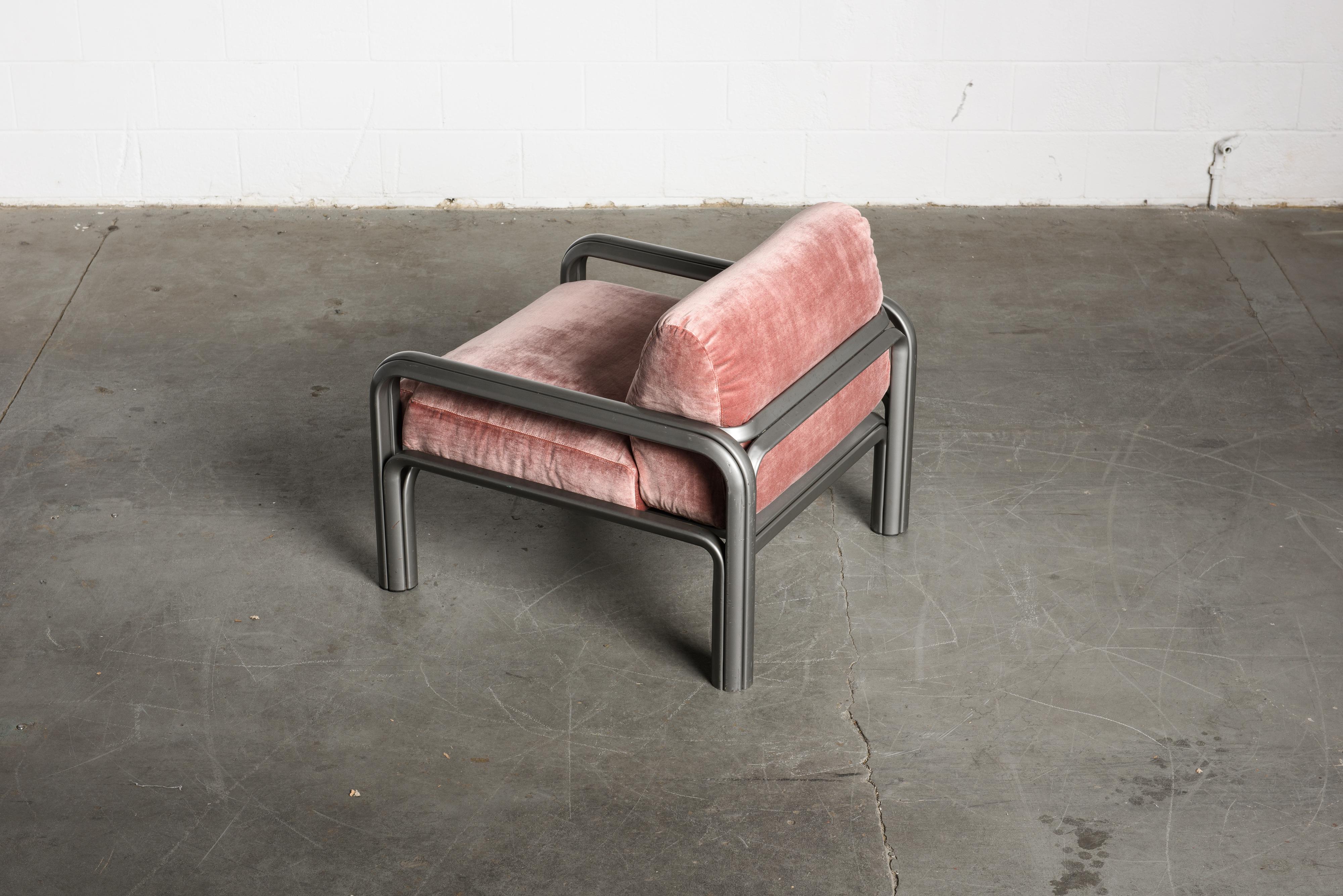 Gae Aulenti Pink Velvet and Grey Steel Lounge Chairs for Knoll International 5