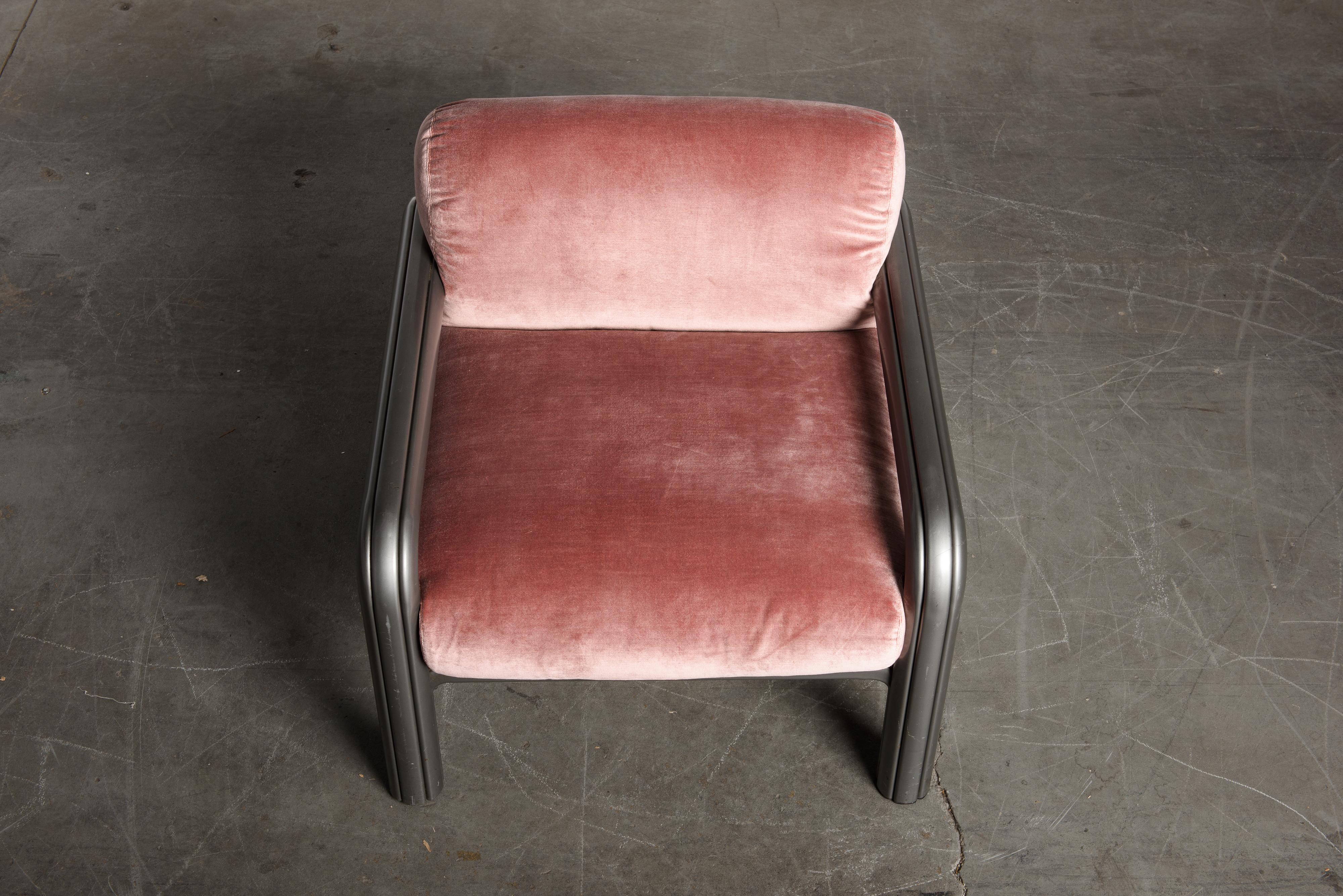 Gae Aulenti Pink Velvet and Grey Steel Lounge Chairs for Knoll International 6