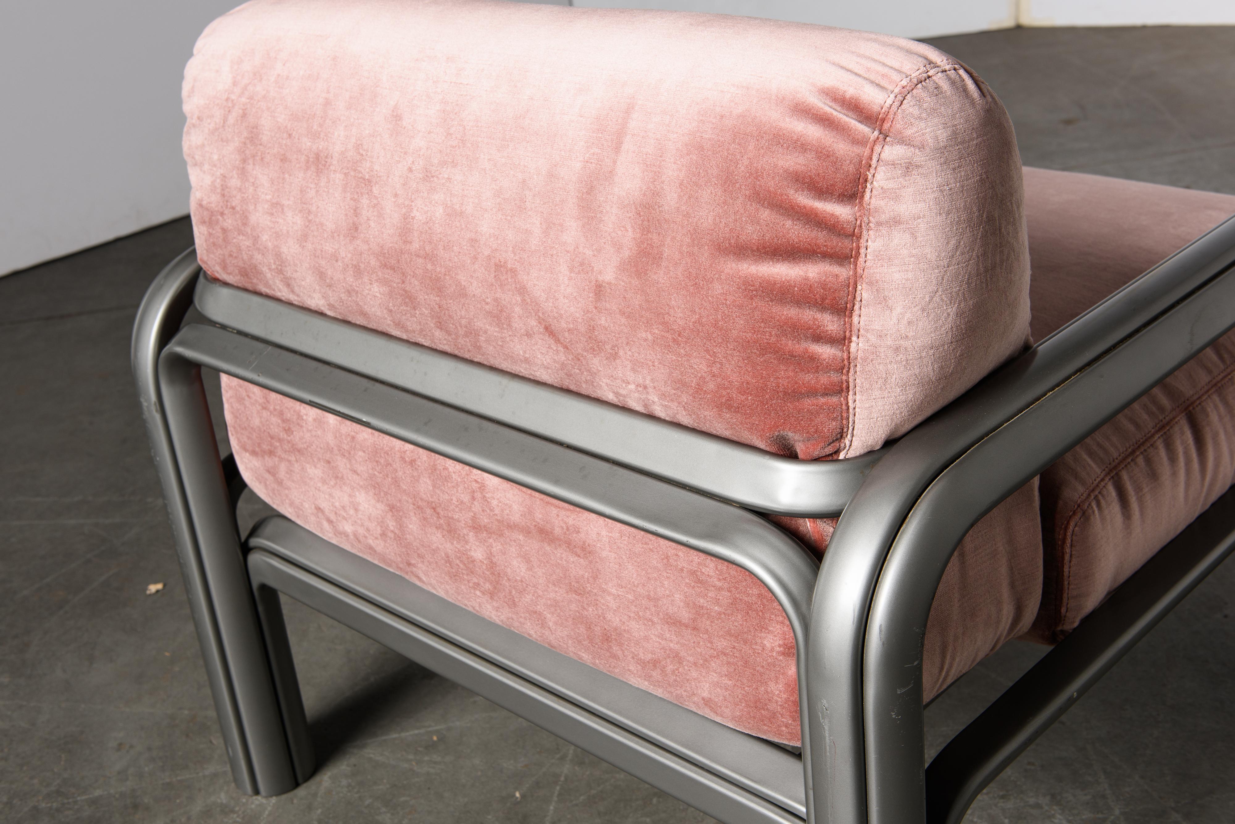 Gae Aulenti Pink Velvet and Grey Steel Lounge Chairs for Knoll International 9