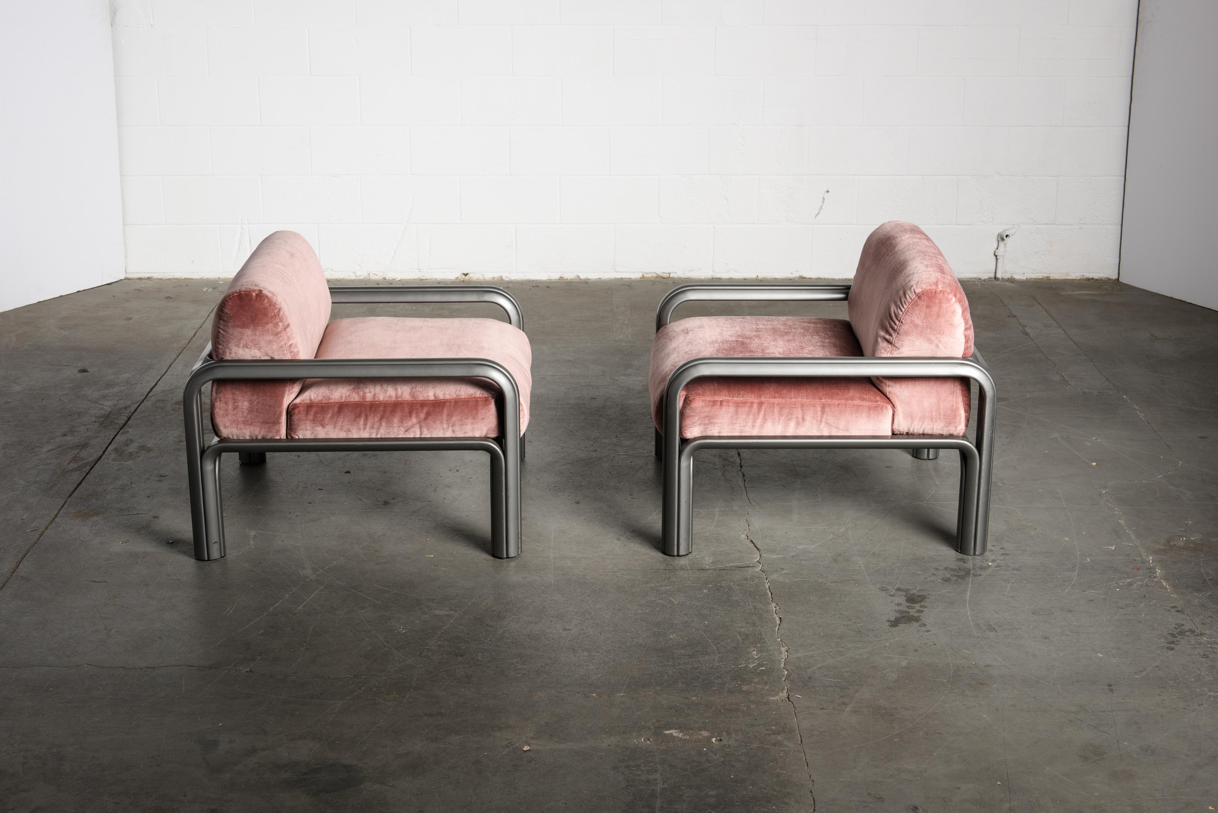 Lacquered Gae Aulenti Pink Velvet and Grey Steel Lounge Chairs for Knoll International