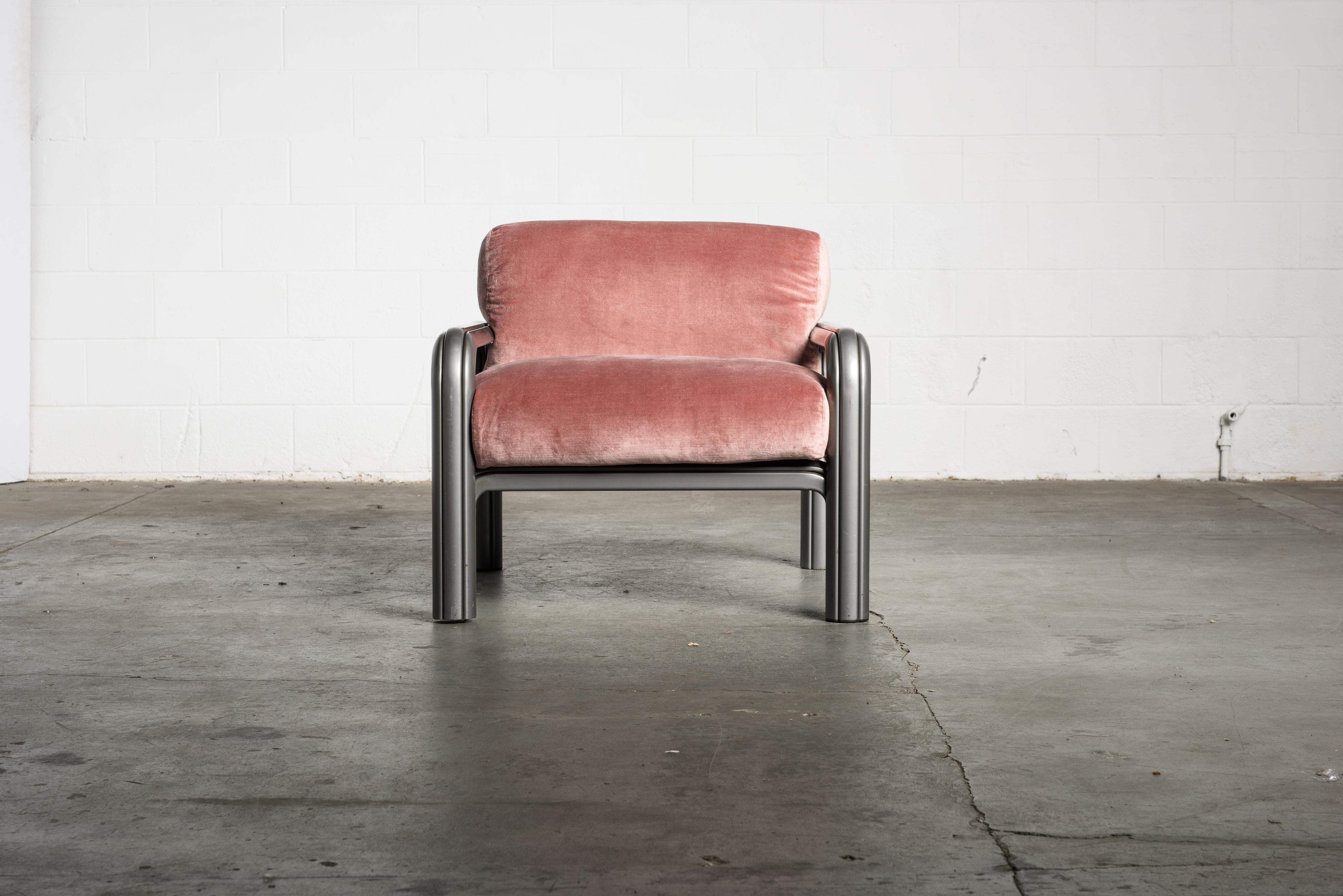 Gae Aulenti Pink Velvet and Grey Steel Lounge Chairs for Knoll International In Good Condition In Los Angeles, CA