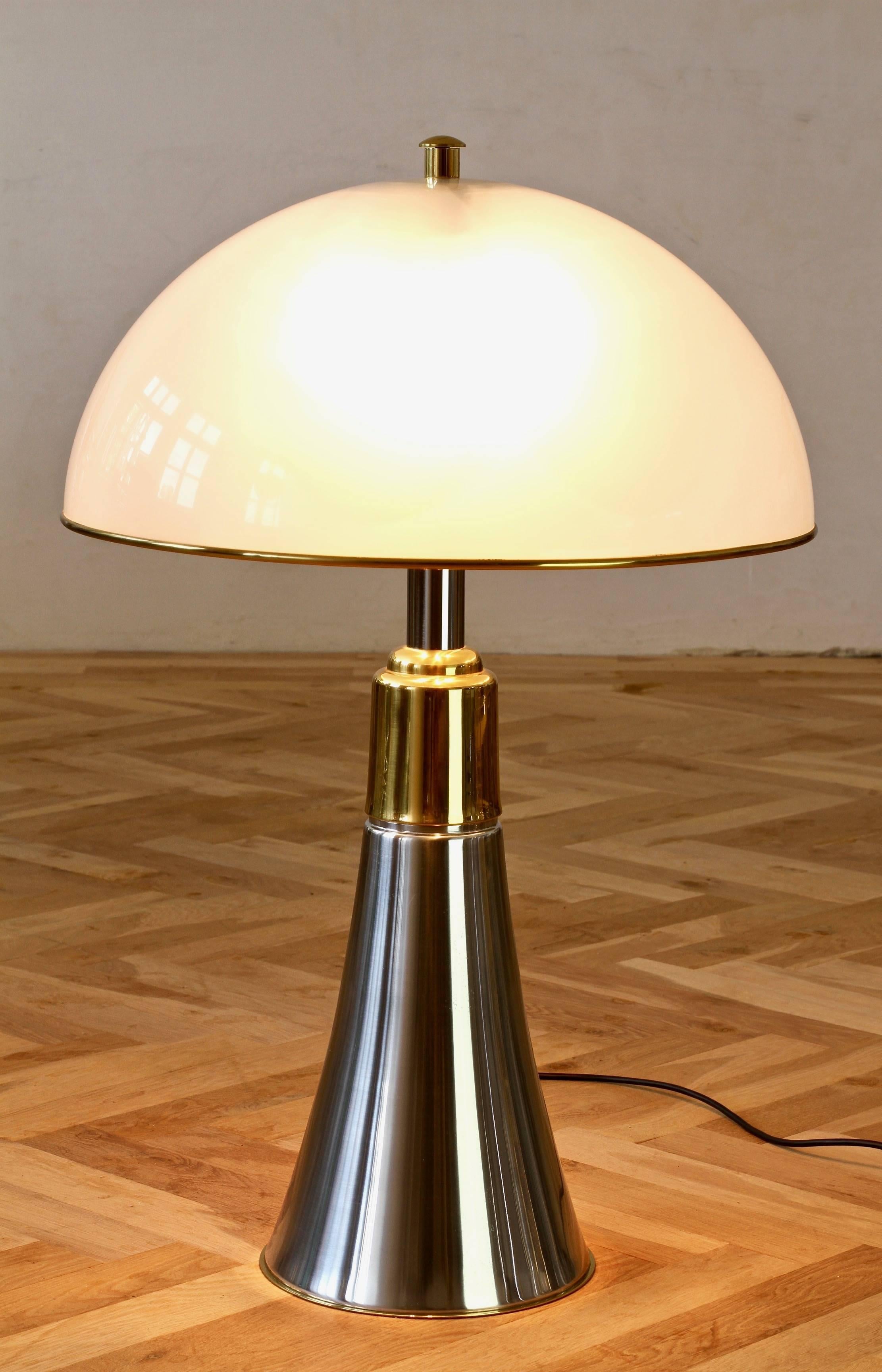 Italian Gae Aulenti 'Pipistrello' Style Oversized Mid-Century Chrome & Brass  Floor Lamp