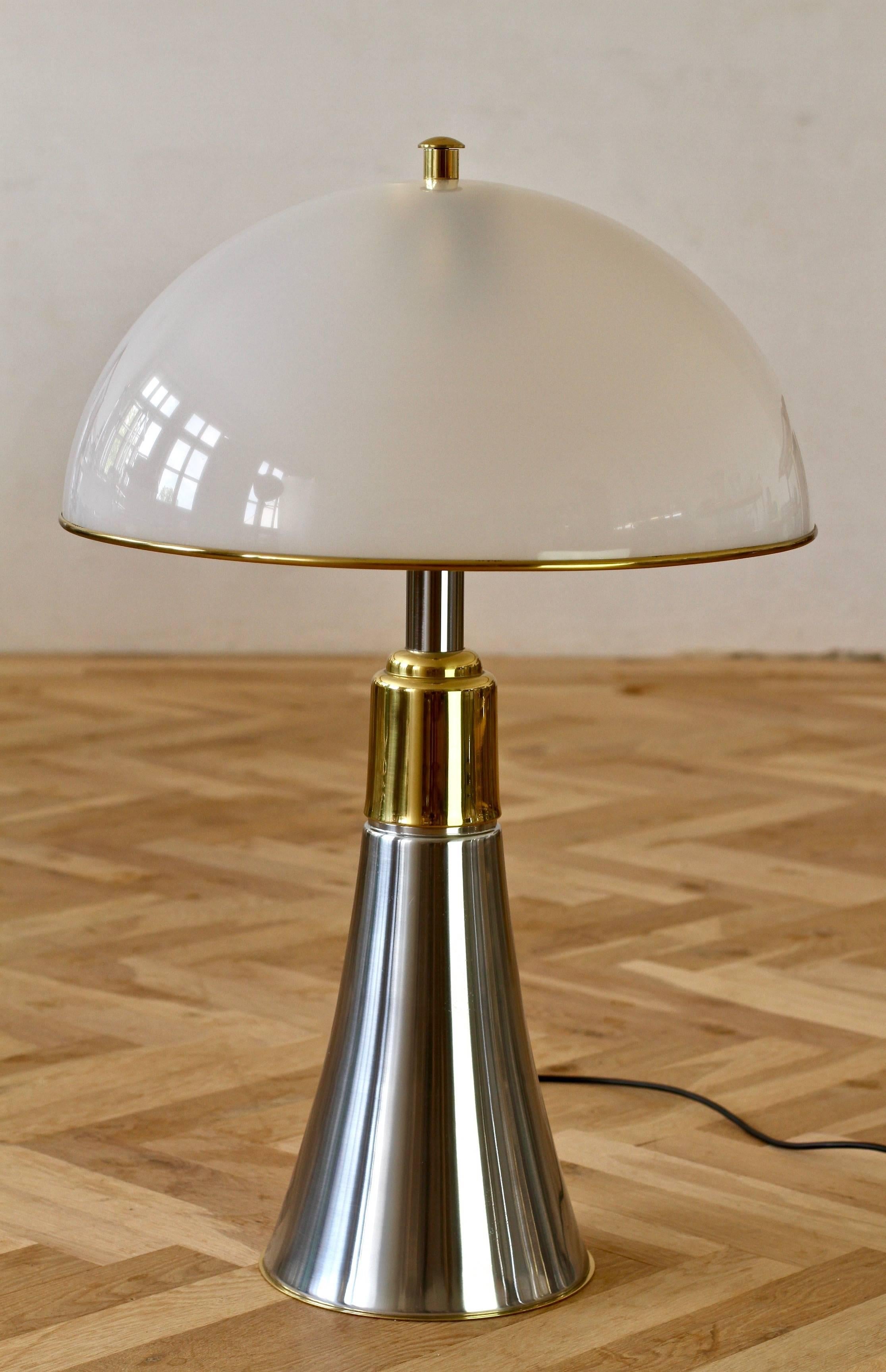 Brushed Gae Aulenti 'Pipistrello' Style Oversized Mid-Century Chrome & Brass  Floor Lamp