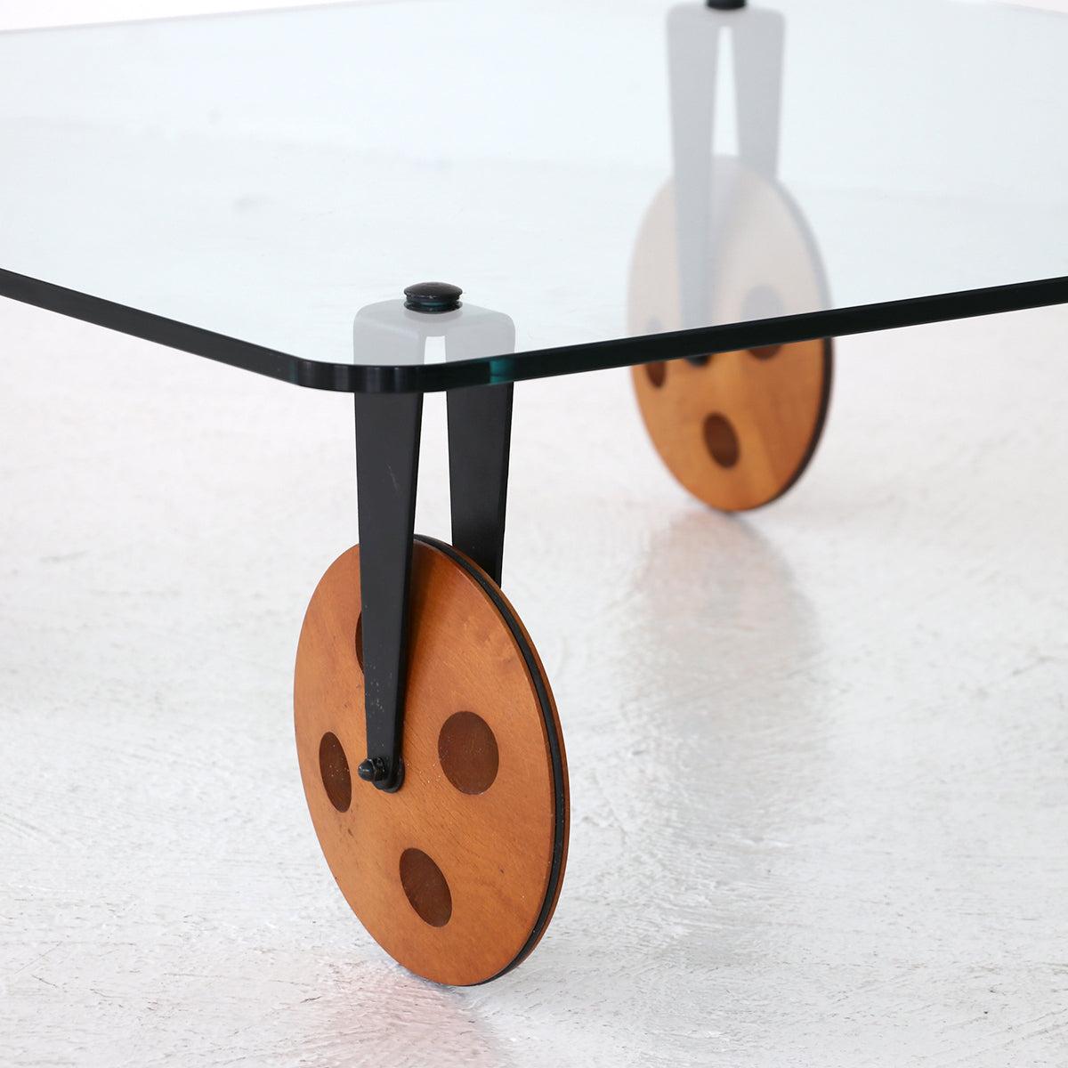 Gae Aulenti Postmodern Industrial insp Coffee Table lWood Wheels Fontana Arte For Sale 10
