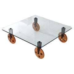 Gae Aulenti Postmodern Industrial Coffee Table Wood Wheels Fontana Arte Italy