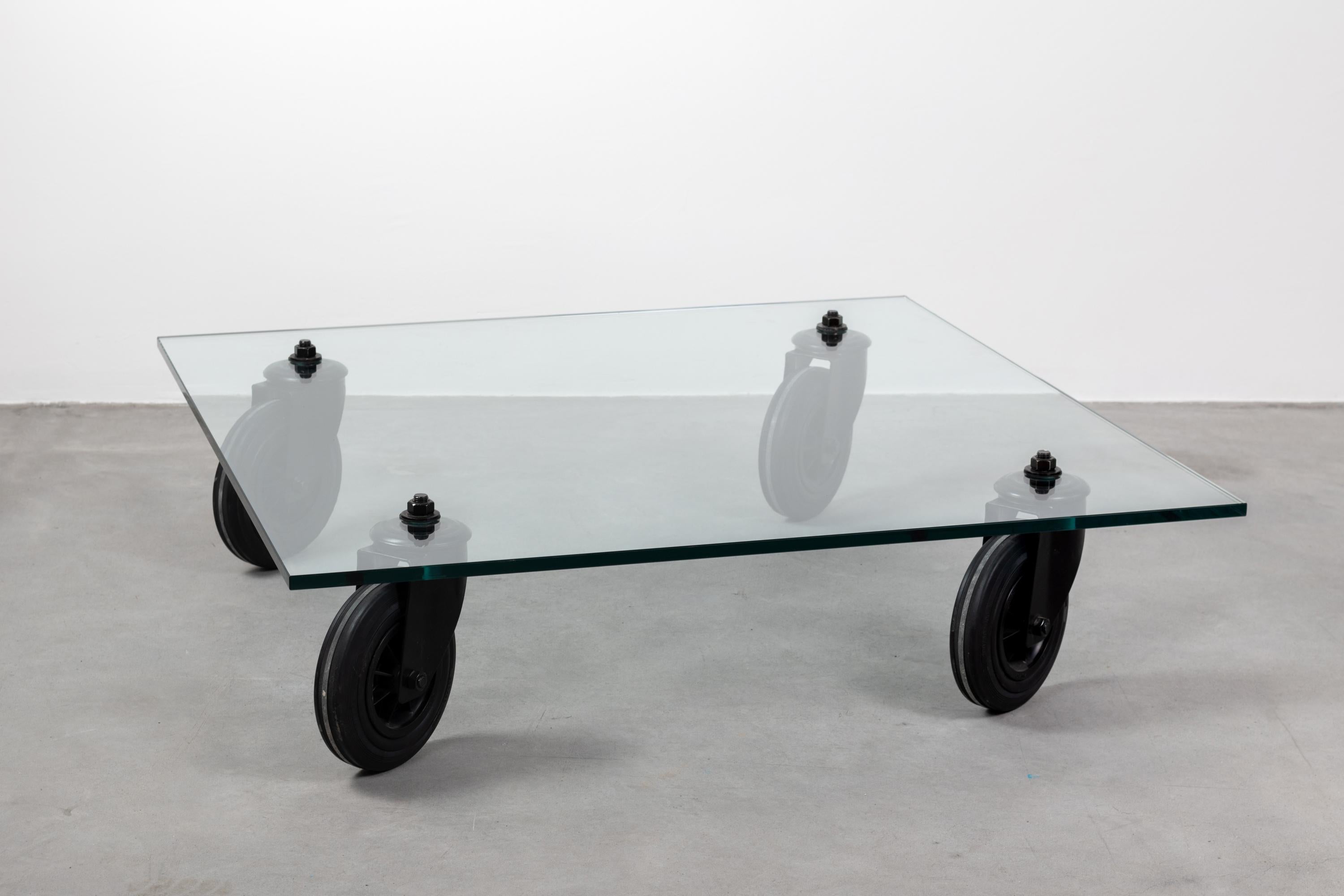 Post-Modern Gae Aulenti Square Coffee Table with Wheels for Fontana Arte, 1980