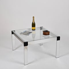 Gae Aulenti Square Coffee Table in Aluminum and Glass, Italy 1970s
