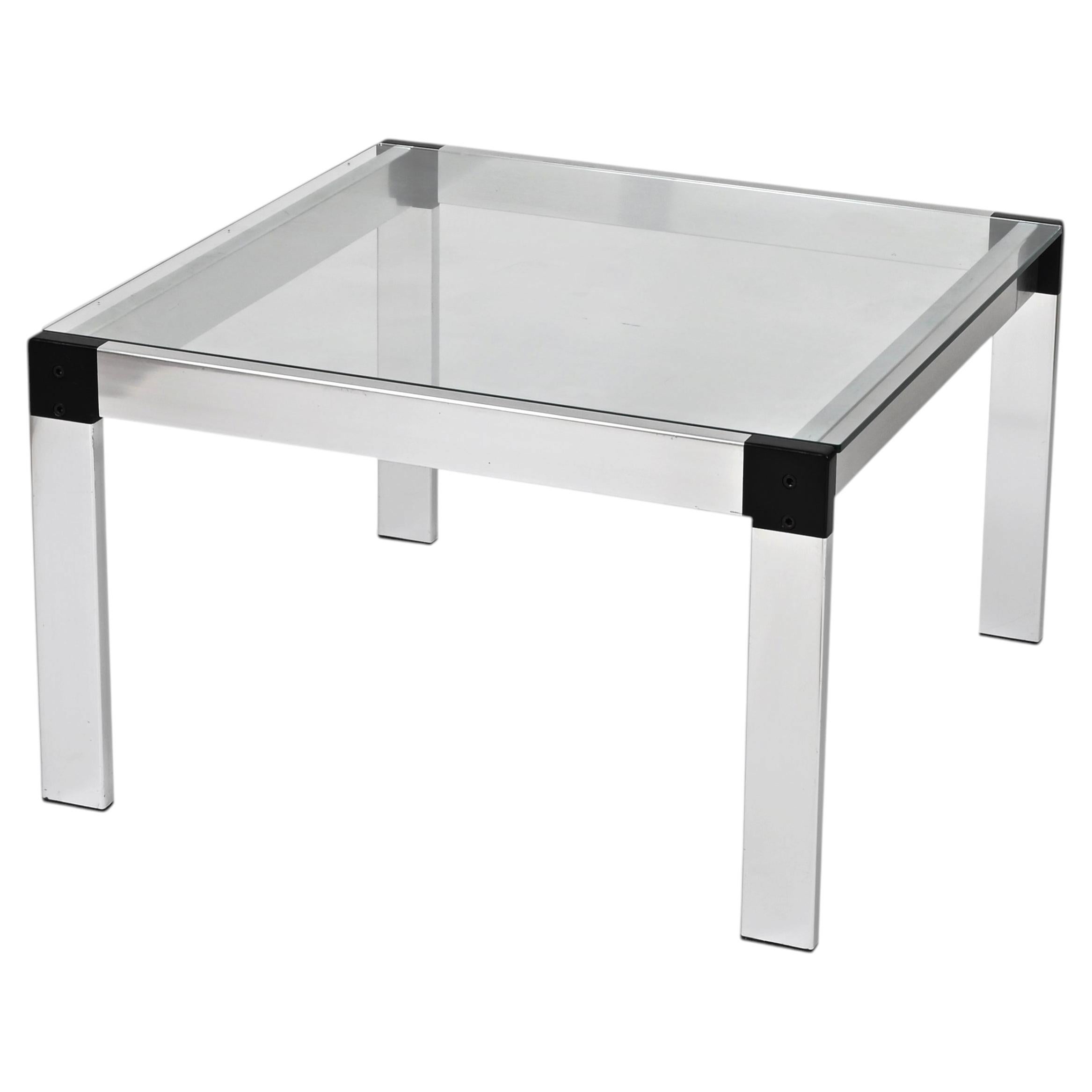 Gae Aulenti Square Coffee Table in Aluminum and Glass, Italy 1970s For Sale