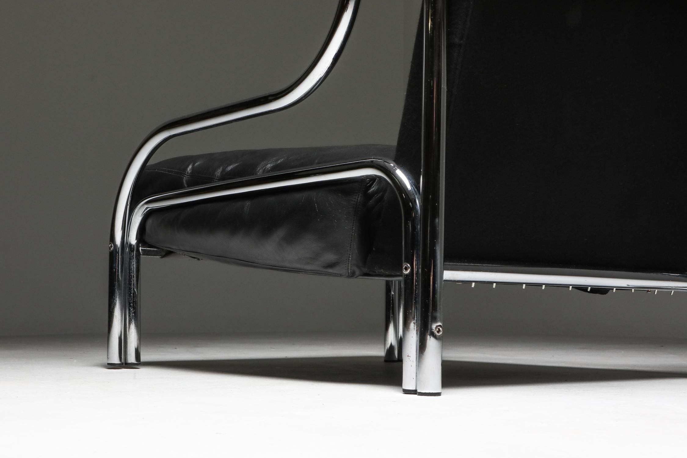 Leather Gae Aulenti 'Stringa' Armchair Black