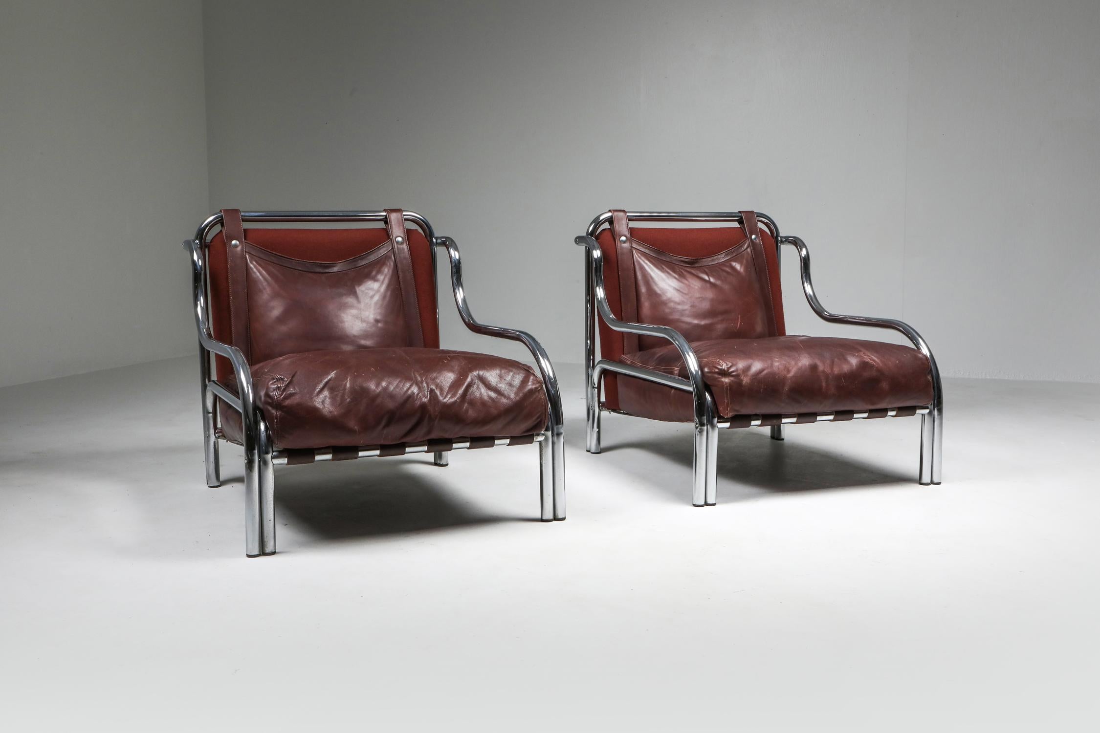 Mid-Century Modern Gae Aulenti 'Stringa' Pair of Armchairs 