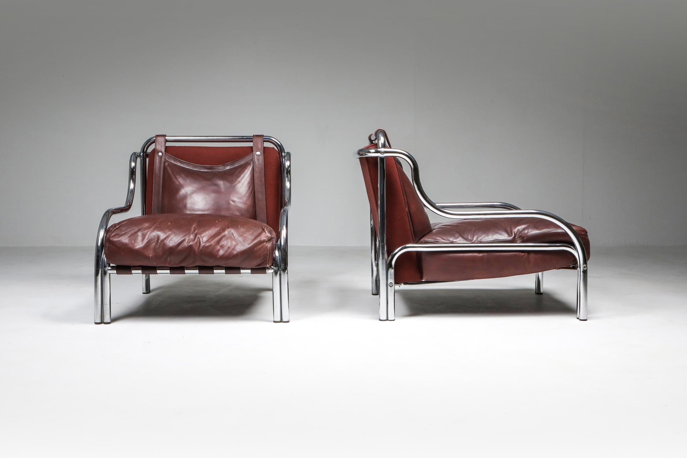 Italian Gae Aulenti 'Stringa' Pair of Armchairs