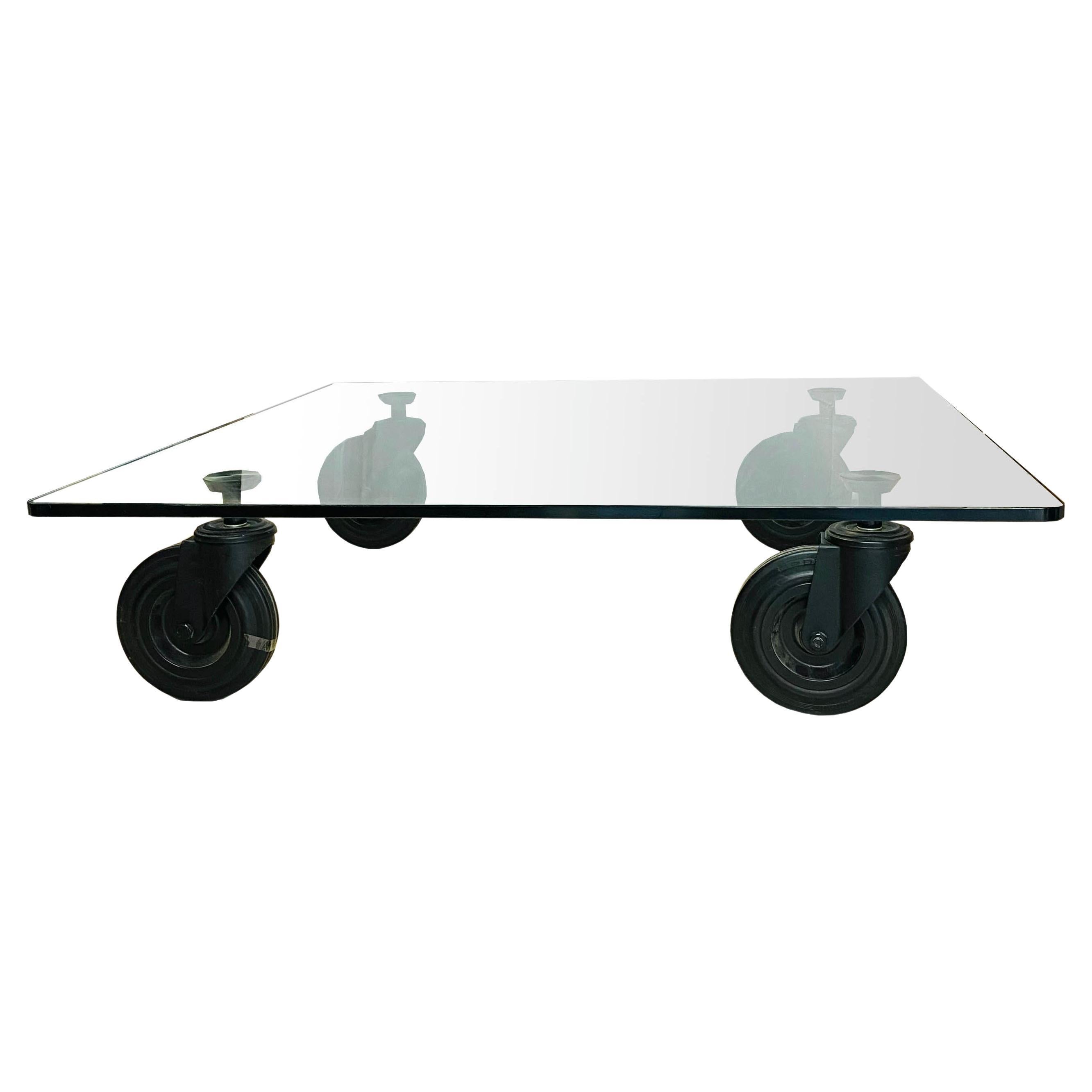 Gae Aulenti Style Coffe Table on Wheels, Italy, 1980s